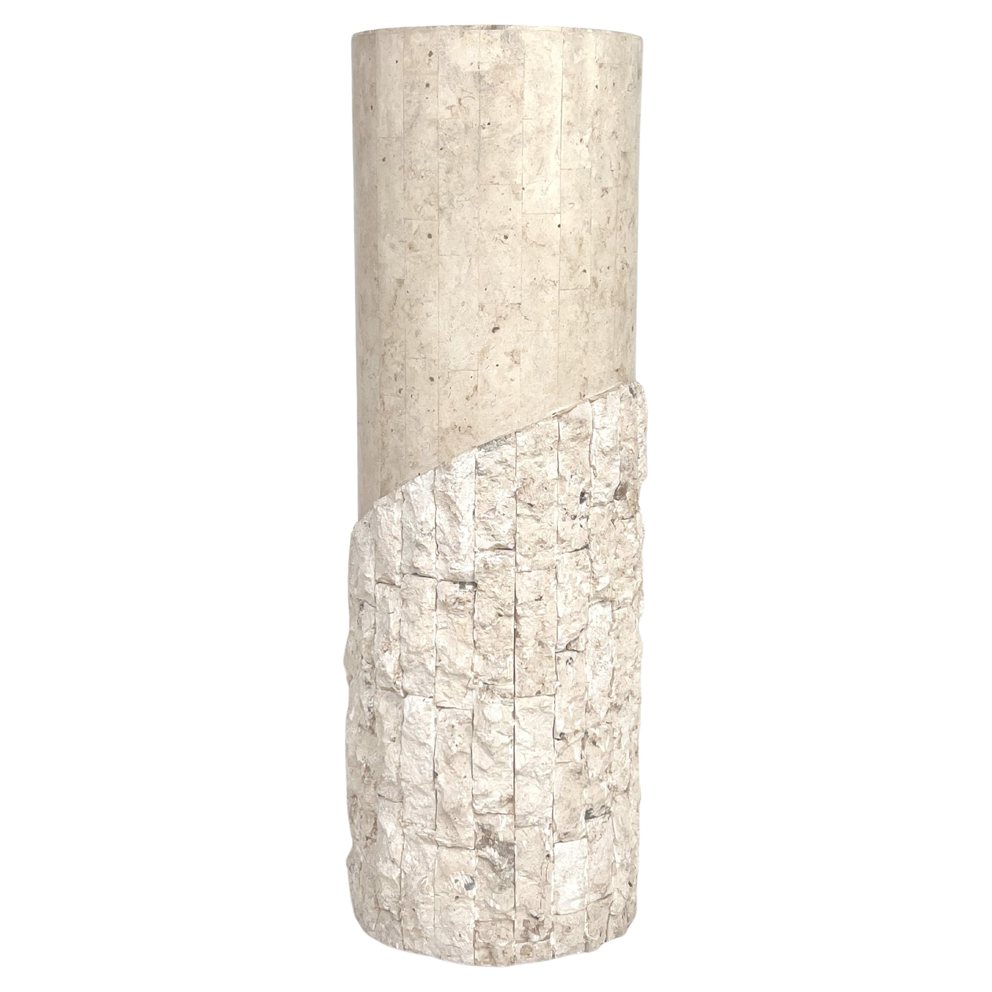 Tessellated Stone Cylindrical Shaped Pedestal Column Table For Sale