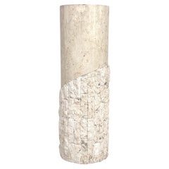 Tessellated Stone Cylindrical Shaped Pedestal Column Table