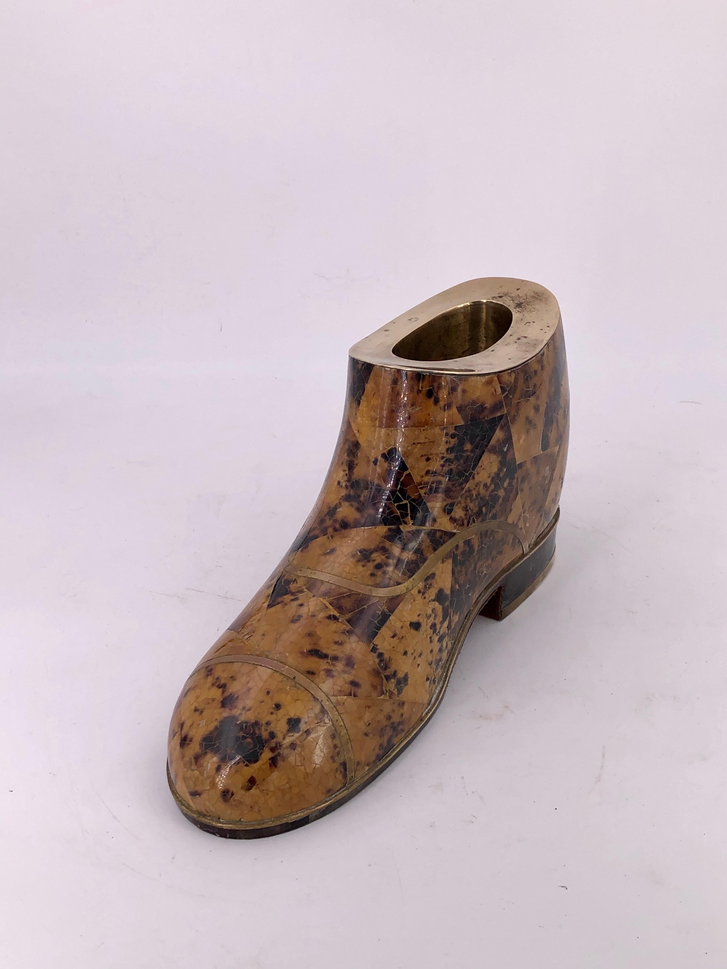Tessellated Stone Decorative Boot in Brass by Maitland Smith In Good Condition For Sale In San Diego, CA