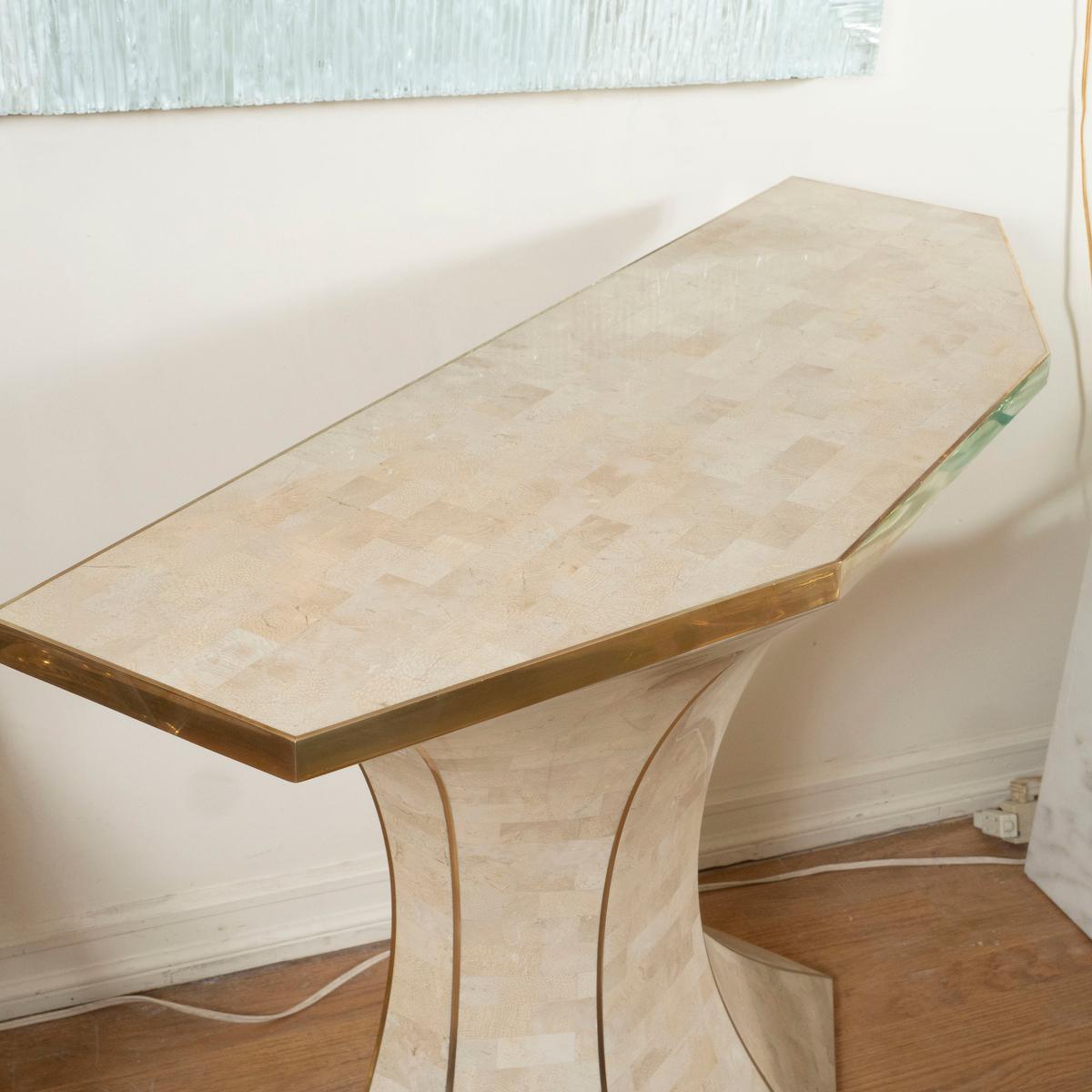 Mid-Century Modern Tessellated stone demilune console For Sale
