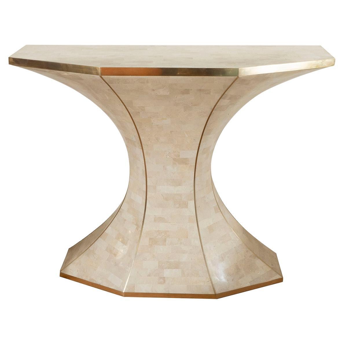 Tessellated stone demilune console For Sale