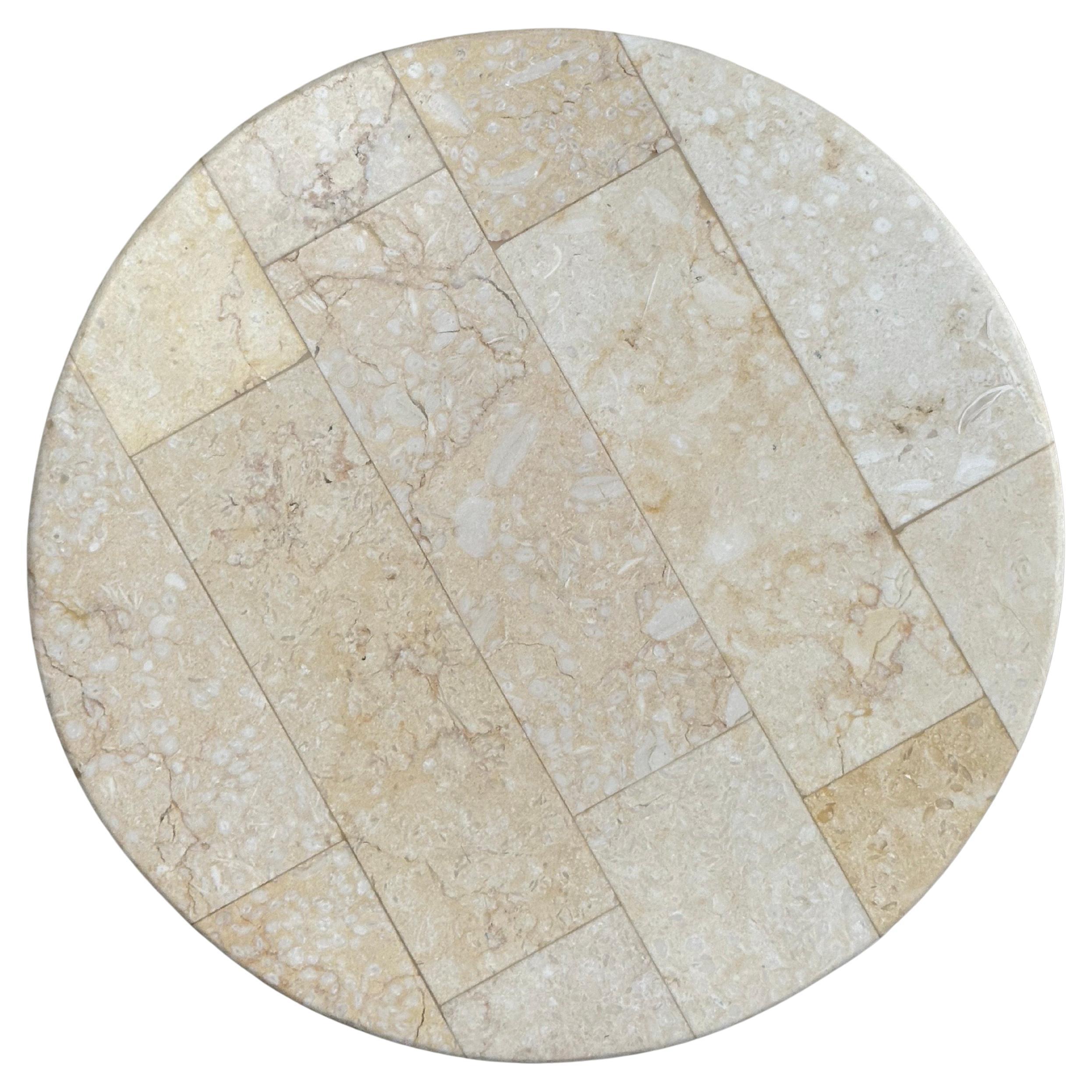 Tessellated Stone Drum Side Table in the Style of Marquis of Beverly Hills en Bueno estado para la venta en San Diego, CA