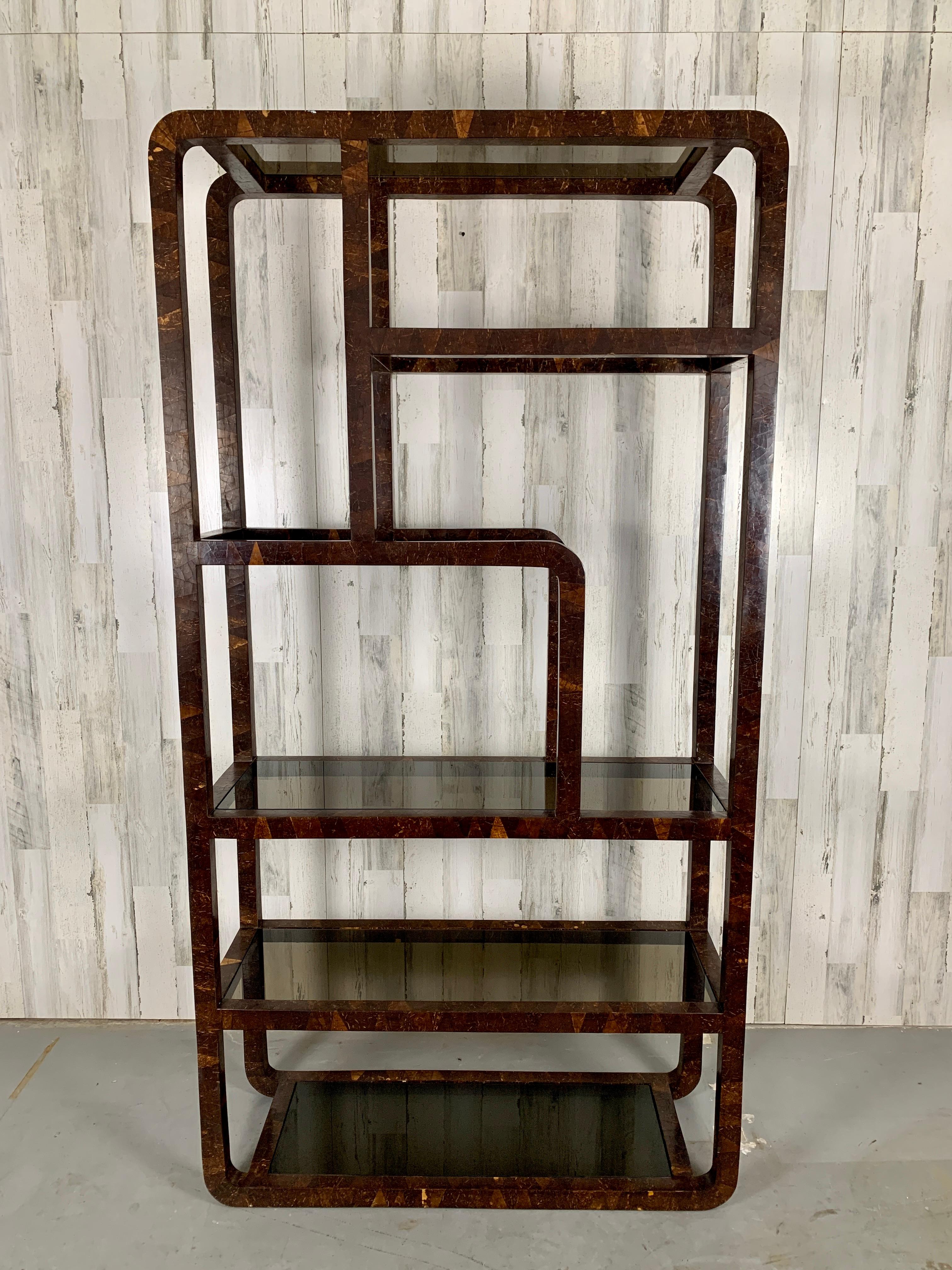 Modern Tessellated Coconut Shell Wrapped Etagere, 1980's