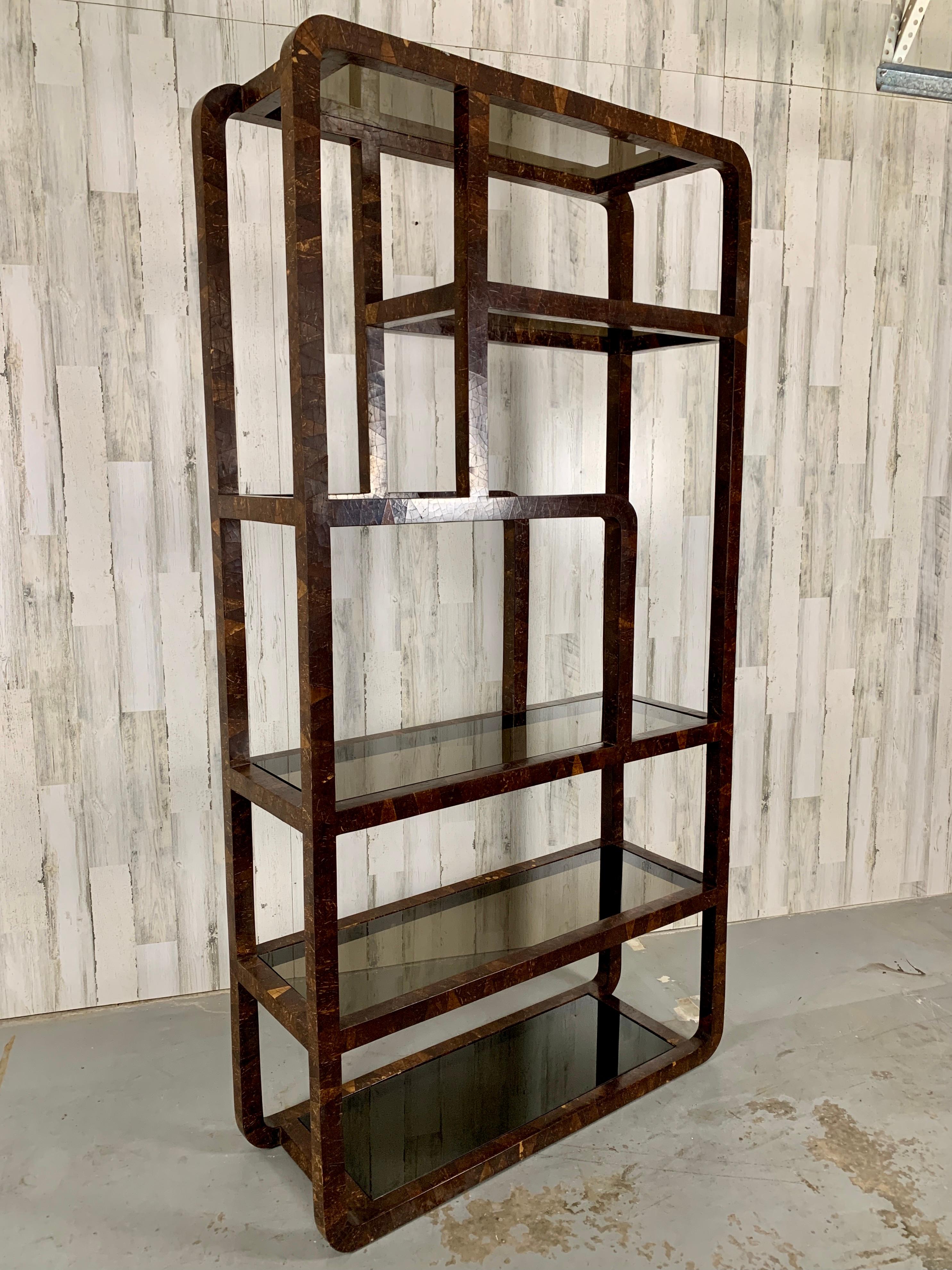 Veneer Tessellated Coconut Shell Wrapped Etagere, 1980's