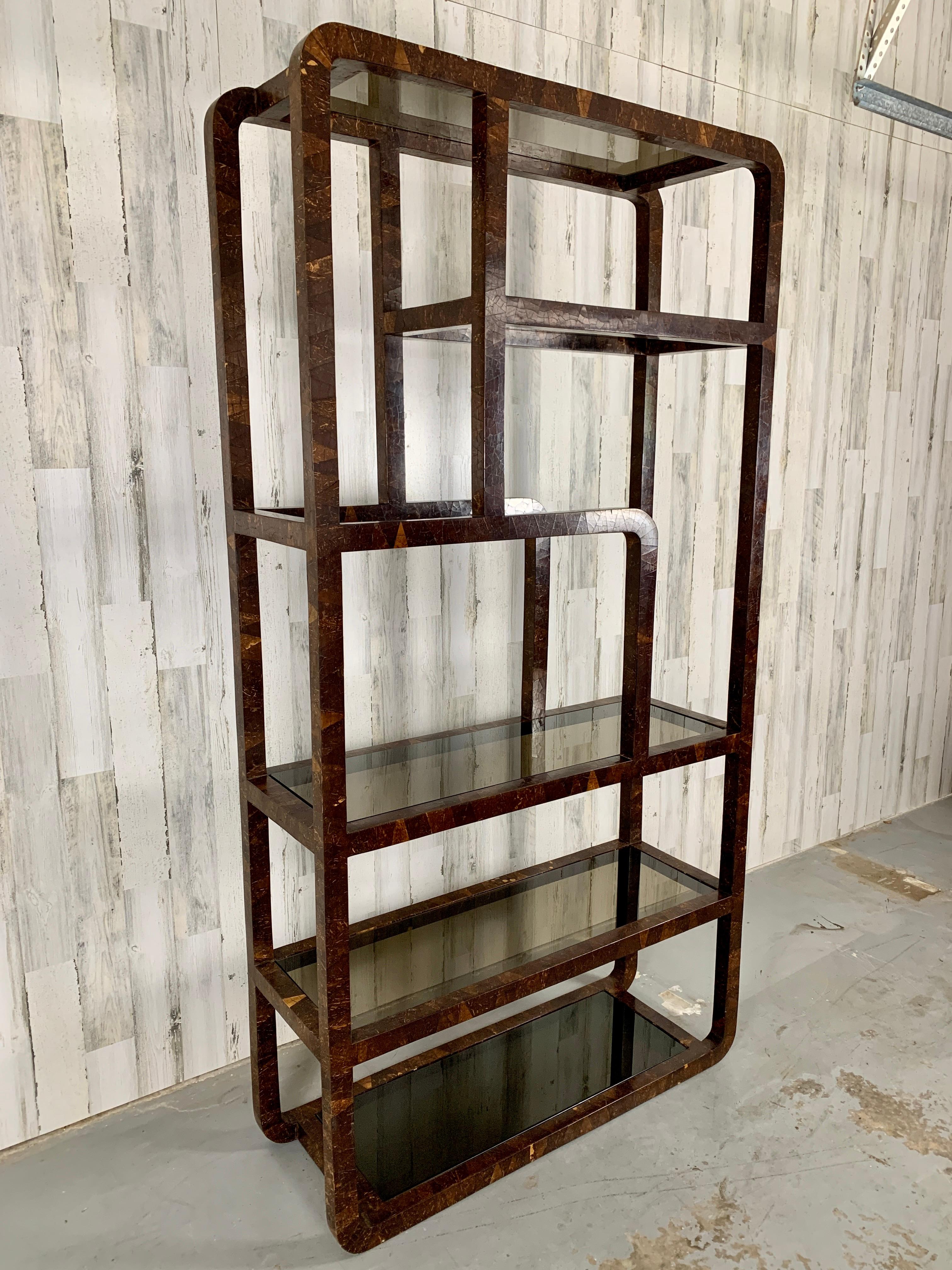 Tessellated Coconut Shell Wrapped Etagere, 1980's In Good Condition In Denton, TX