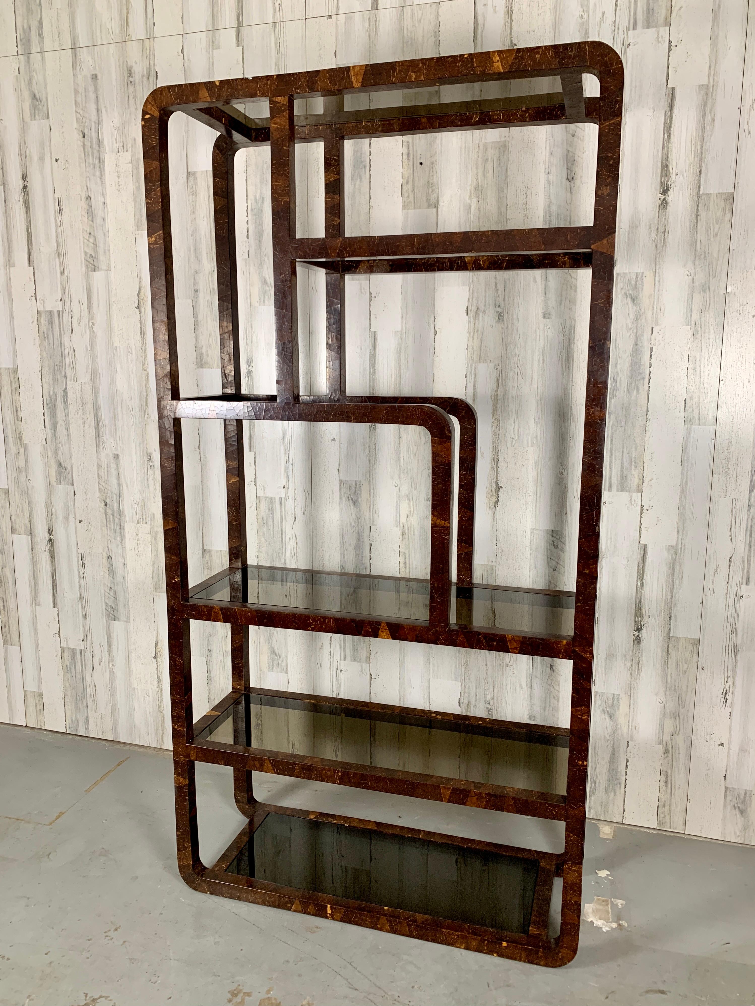 Metal Tessellated Coconut Shell Wrapped Etagere, 1980's