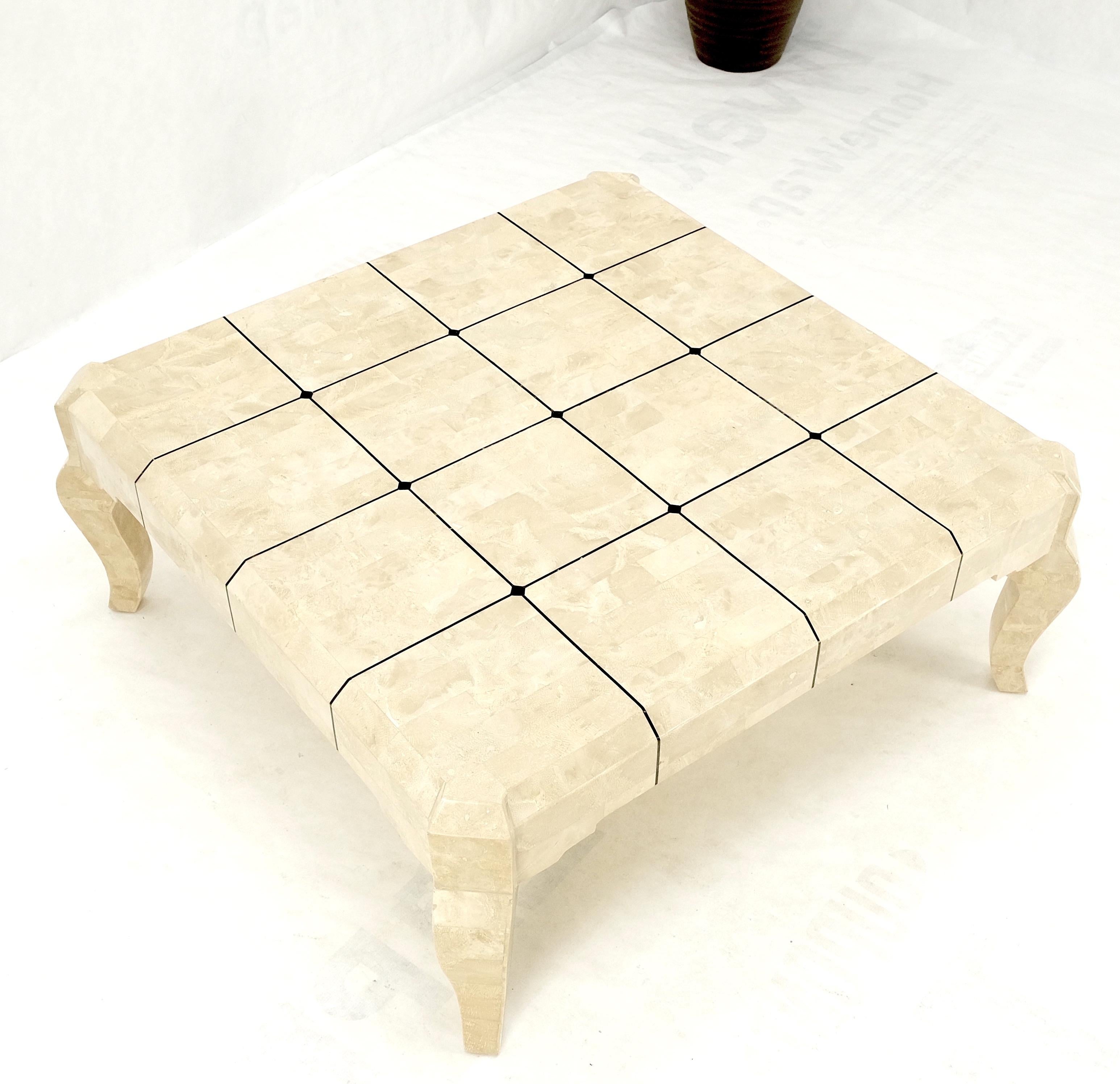 Tessellated Stone Fossil Top Brass Inlay Square Coffee Table on Cabriole Legs For Sale 2