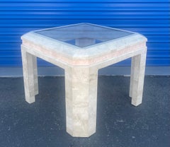 Tessellated Stone Glass Top Side / End Table in the Style of Maitland Smith