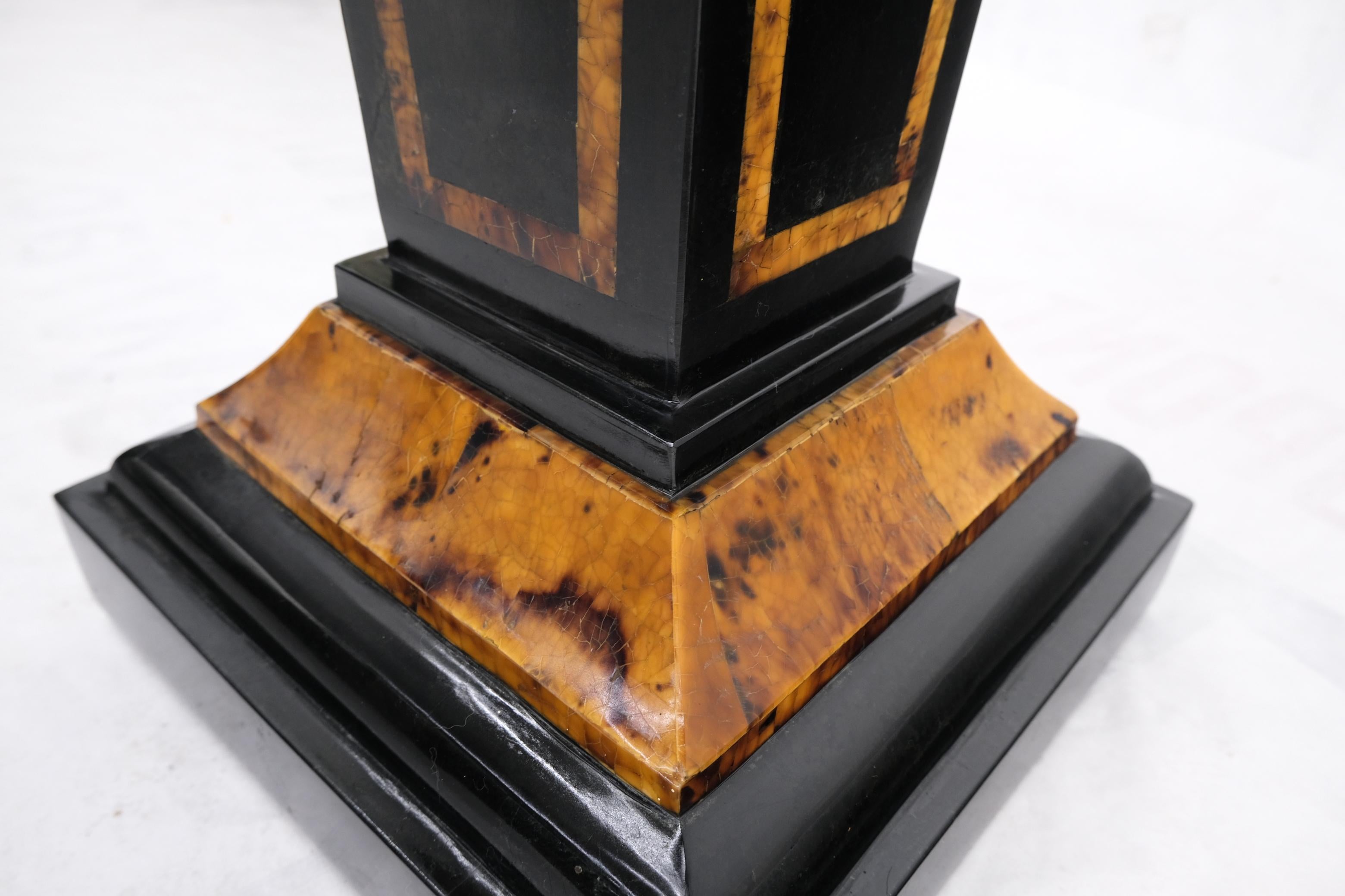 Tessellated Stone Inlay Two Tone Pyramid Shape Square Tapered Pedestal Stand 3