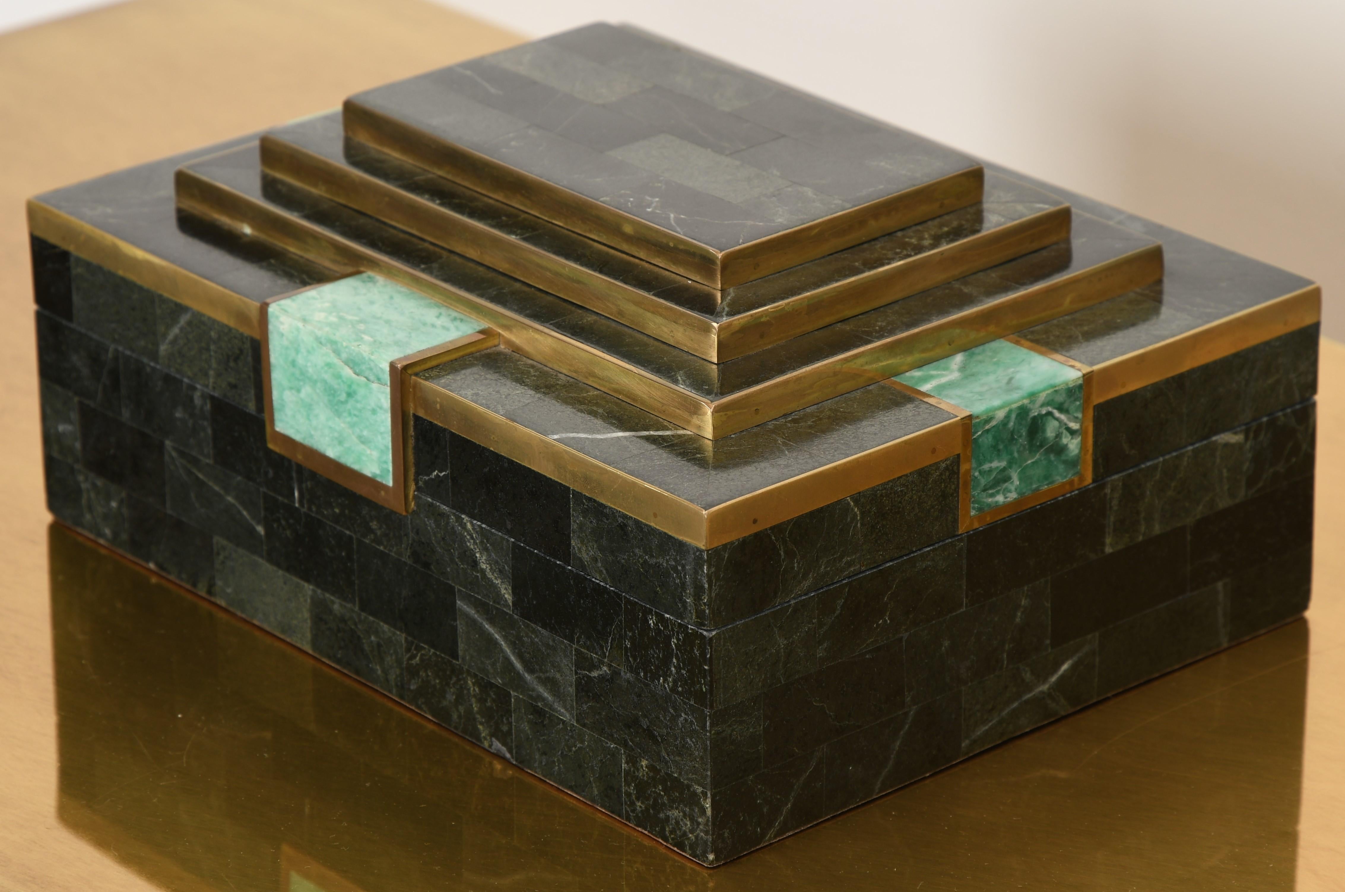 Mid-Century Modern Tessellated Stone Jewelry Box Attributed to Maitland Smith, 1980s