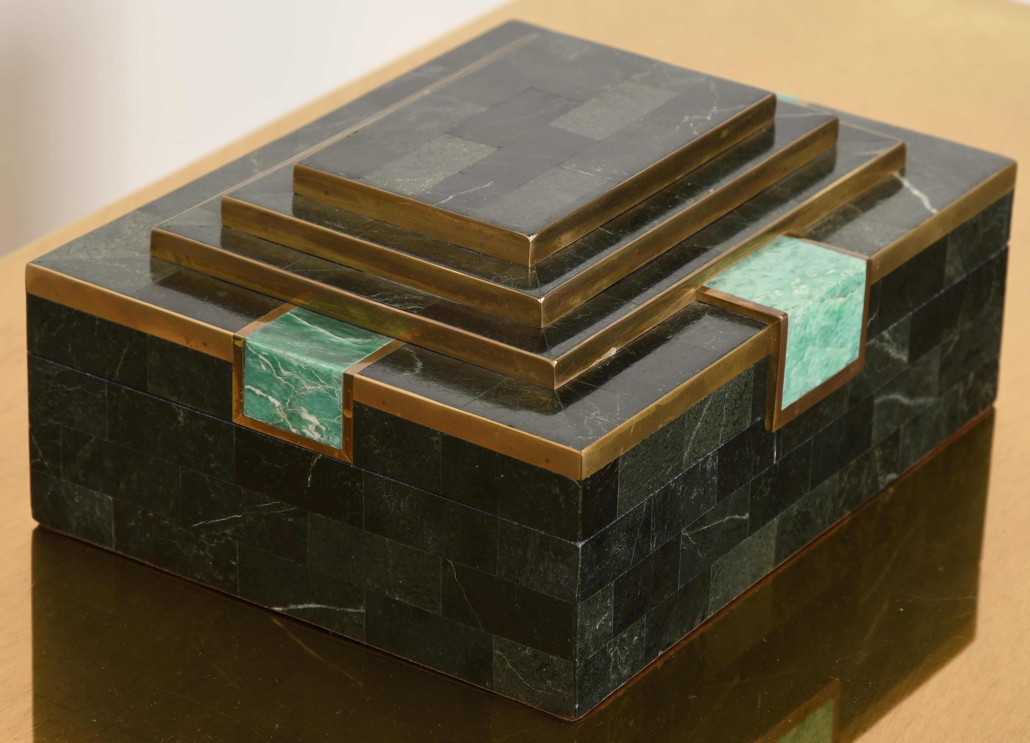 Tessellated Stone Jewelry Box Attributed to Maitland Smith, 1980s In Good Condition In Hamburg, PA