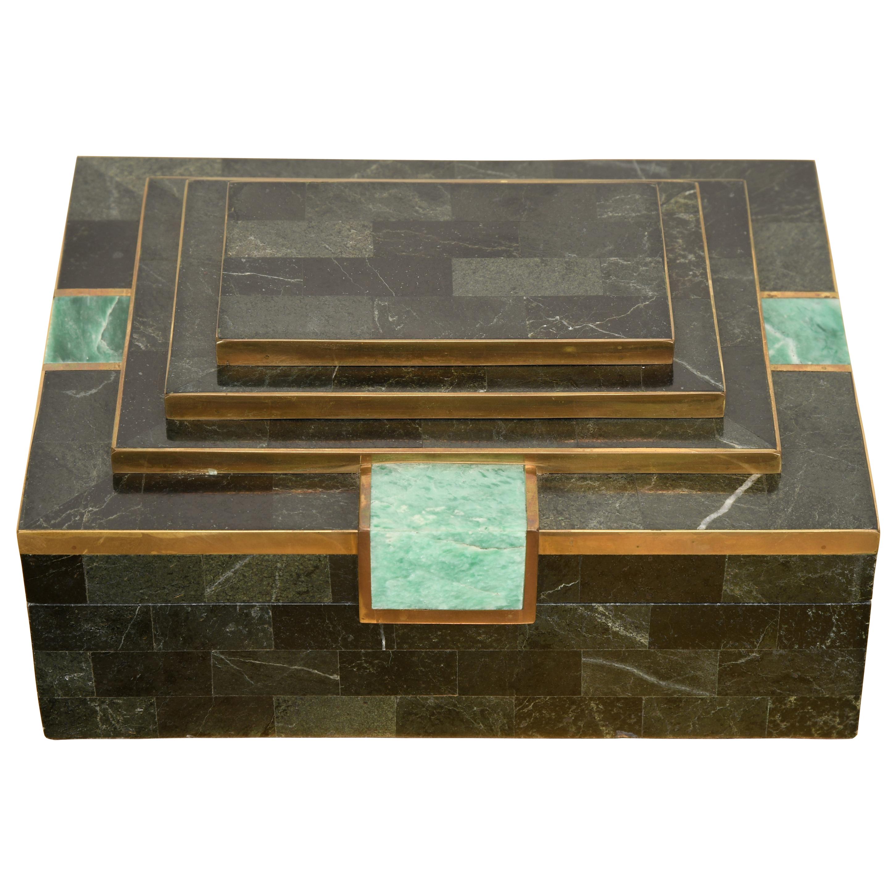 Tessellated Stone Jewelry Box Attributed to Maitland Smith, 1980s