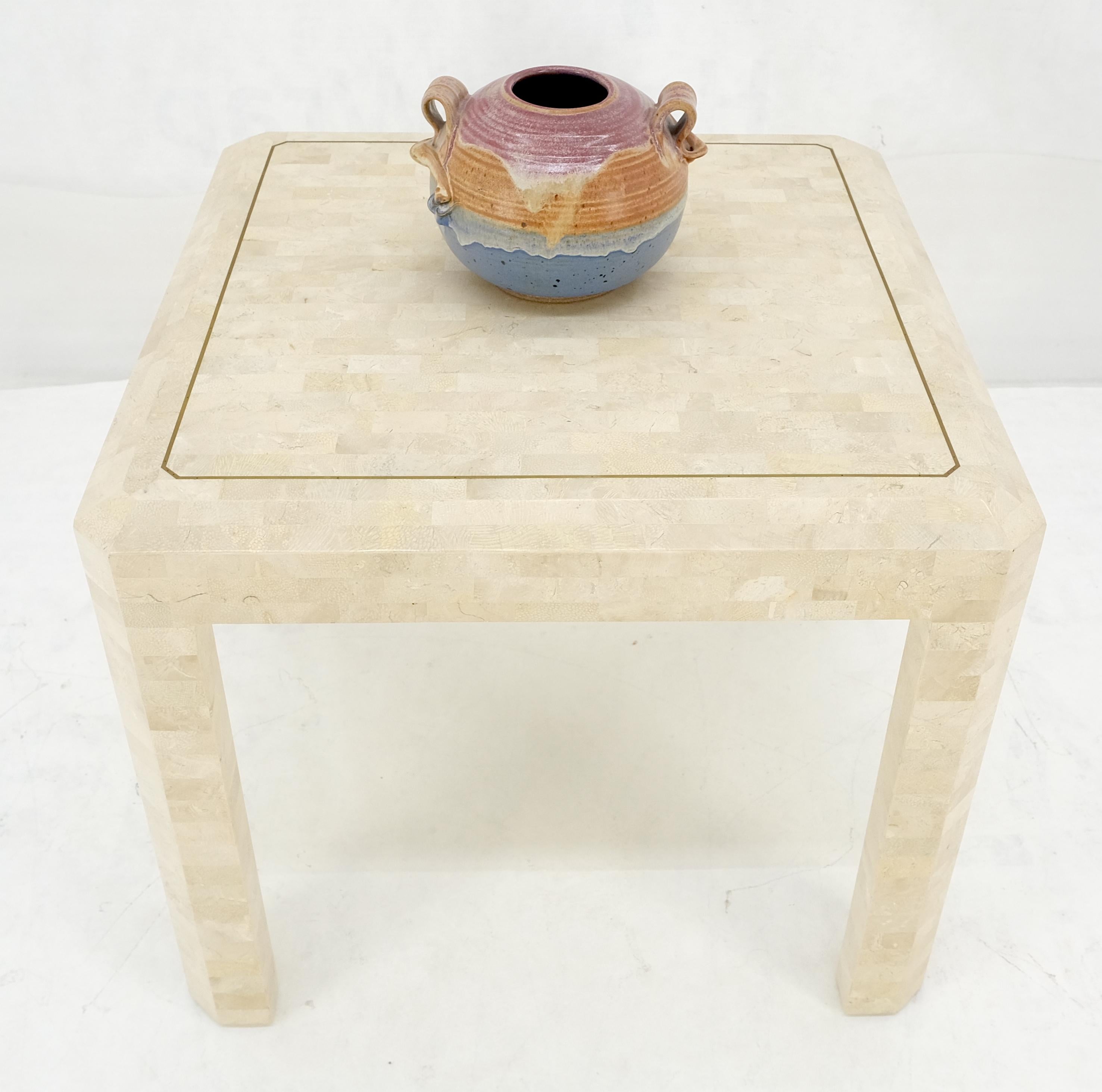 Laiton Tessellated Stone Marble Tile 26x26 Square Side Occasional Lamp Table MINT en vente
