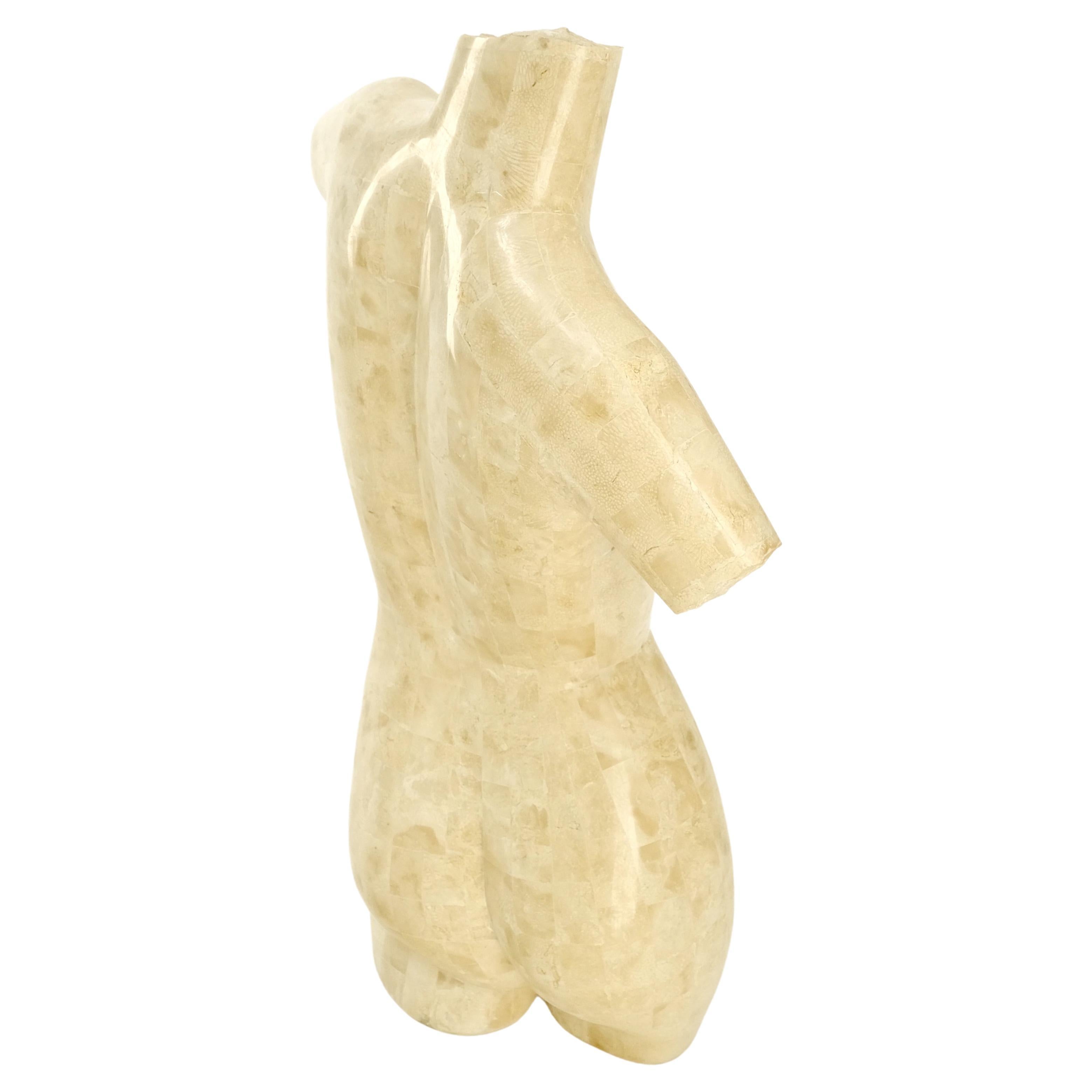 Sconosciuto Scultura in pietra tessellata, marmo e travertino con torso femminile nudo, zecca! in vendita