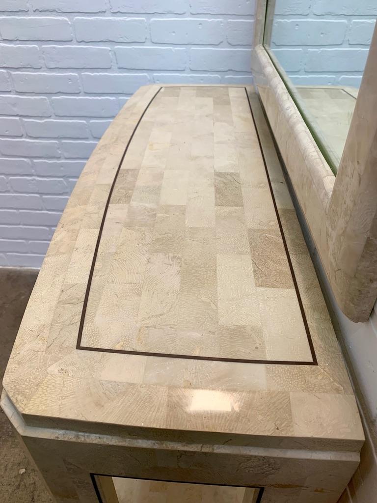 Tessellated Stone Mirror and Console In Good Condition In Denton, TX