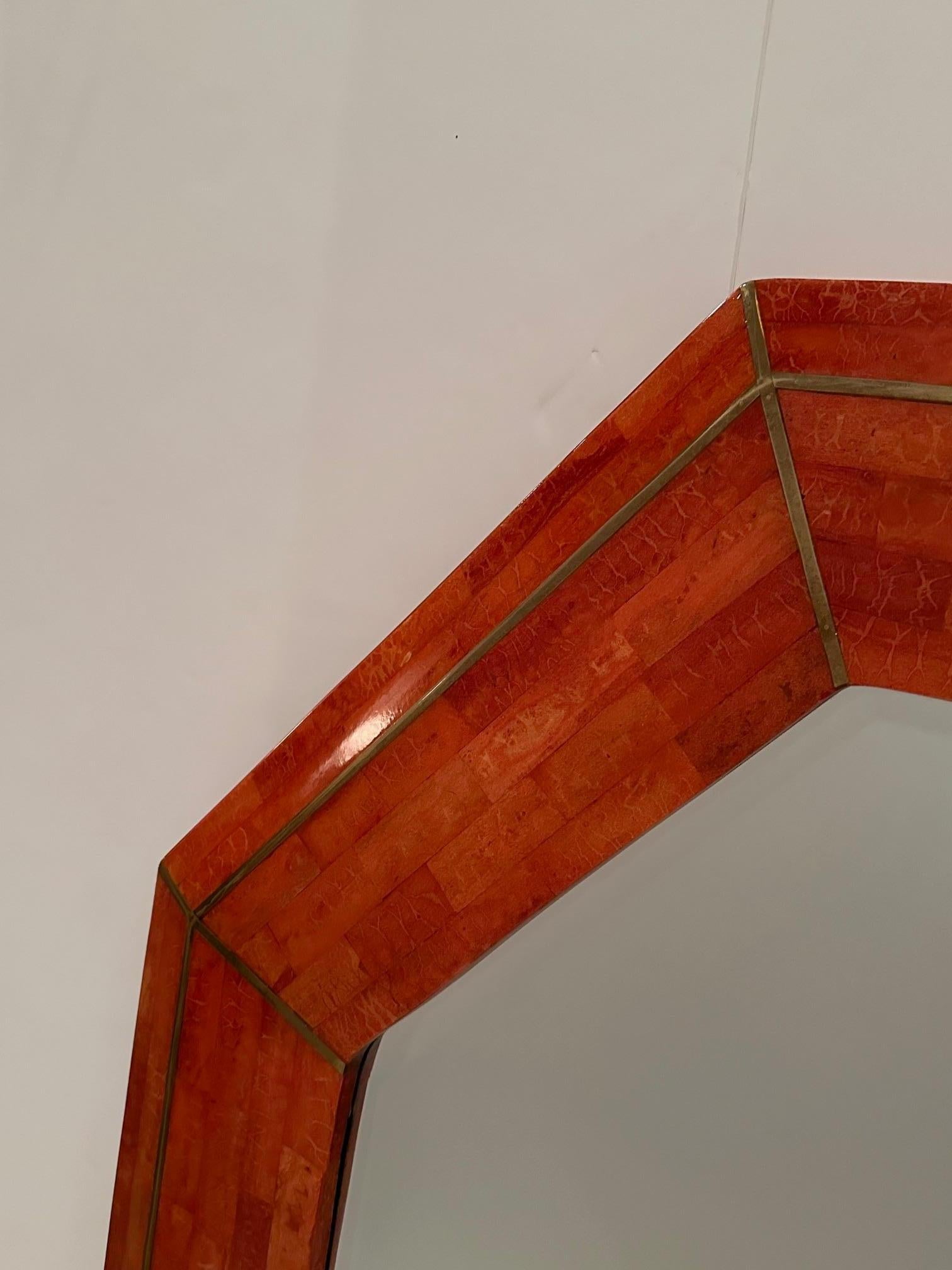 Late 20th Century Tessellated Stone Mirror with Brass Inlay
