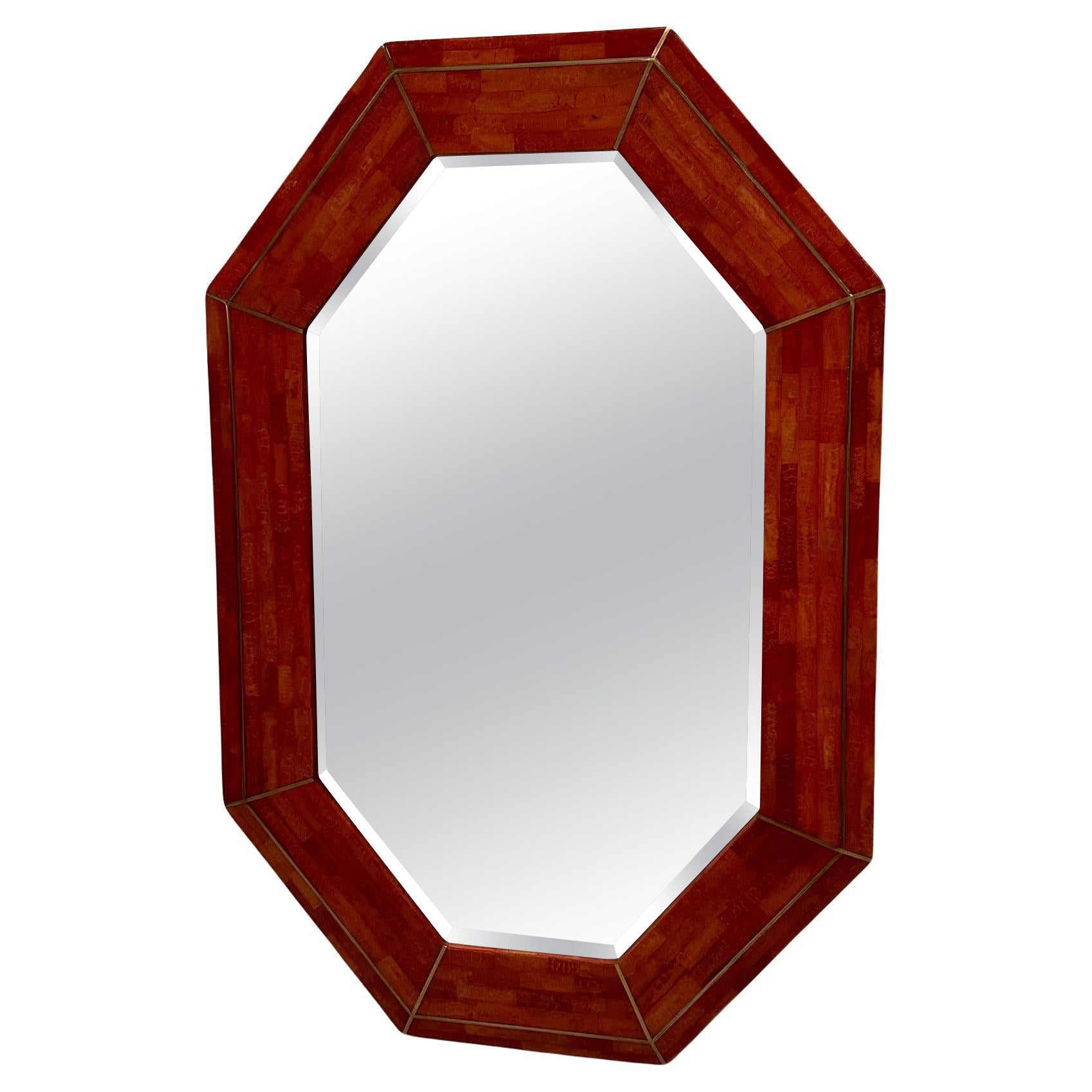 Tessellated Stone Mirror with Brass Inlay