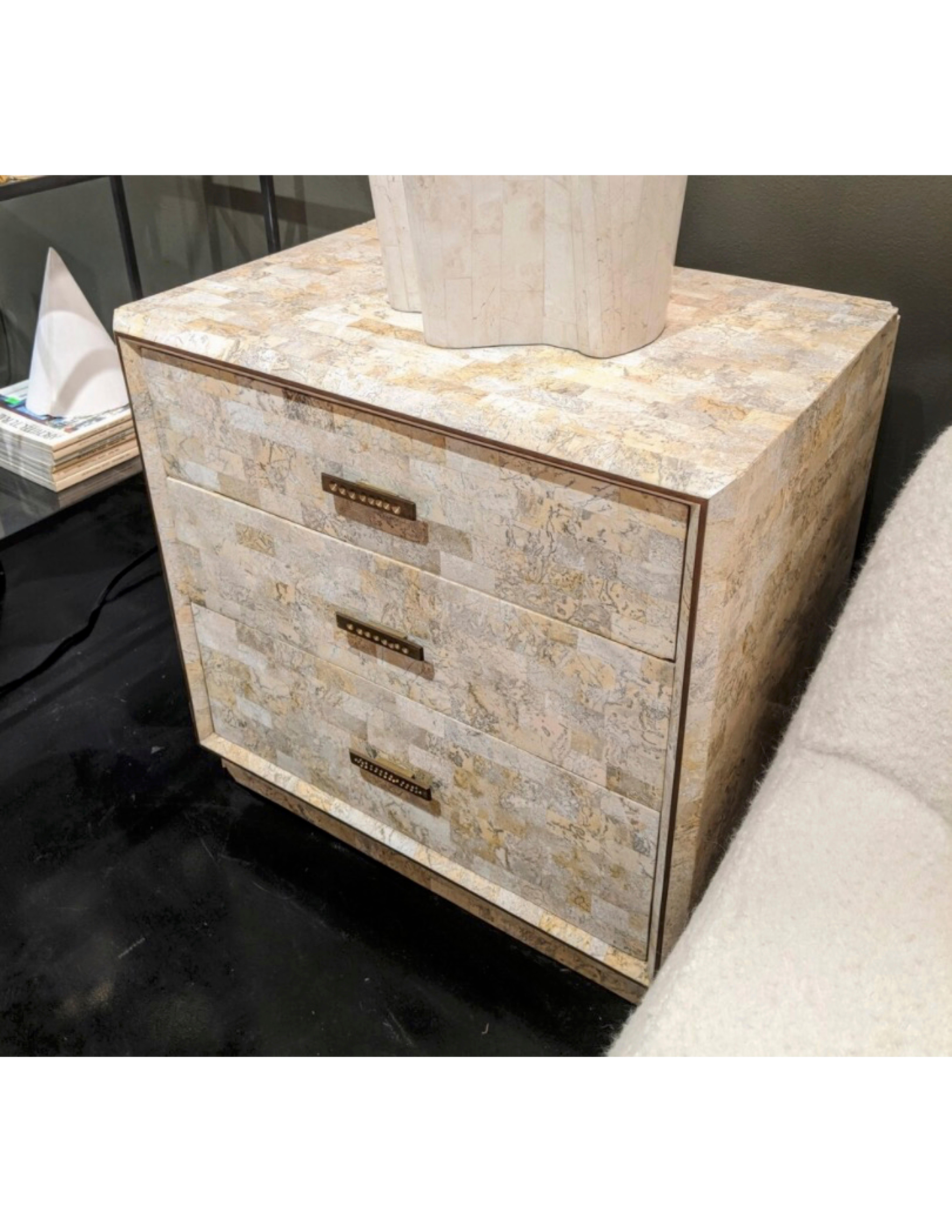 Mid-Century Modern Tessellated Stone Nightstands by Maitland Smith