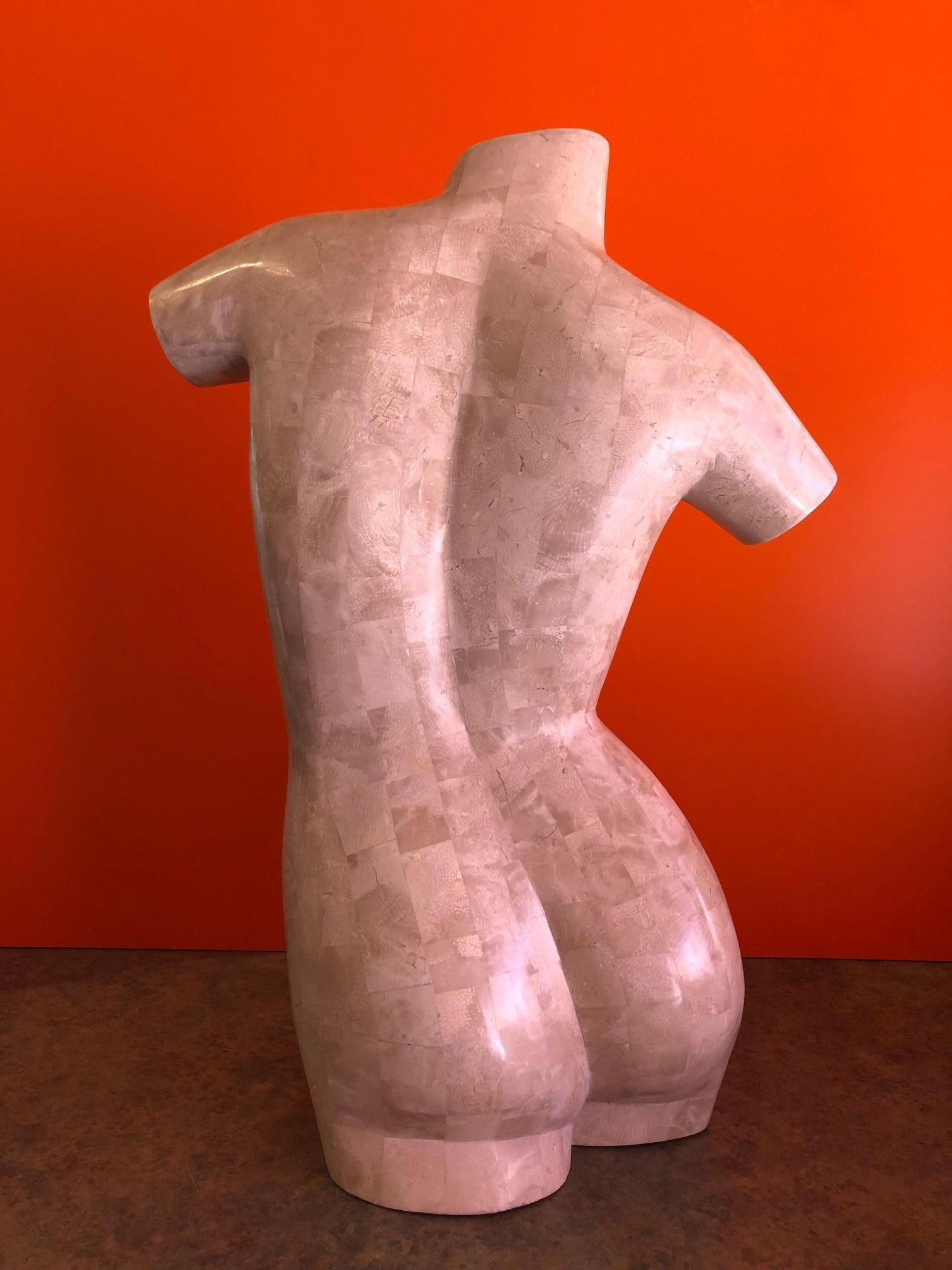 American Tessellated Stone Nude Woman Torso Sculpture by Marquis of Beverly Hills