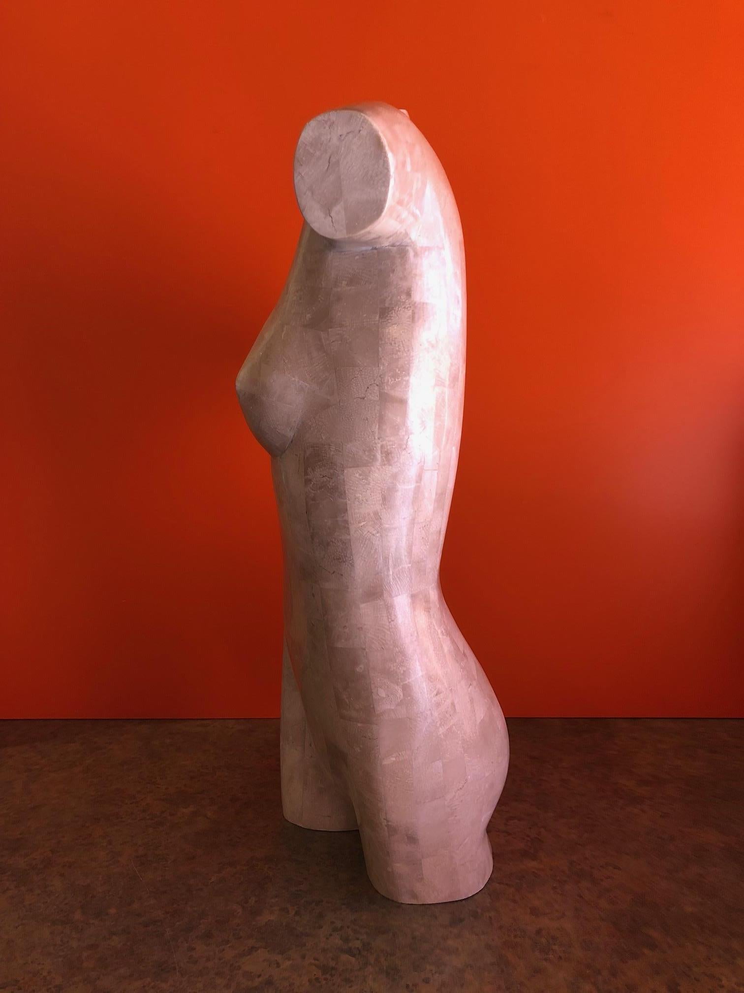 Tessellated Stone Nude Woman Torso Sculpture by Marquis of Beverly Hills In Good Condition In San Diego, CA