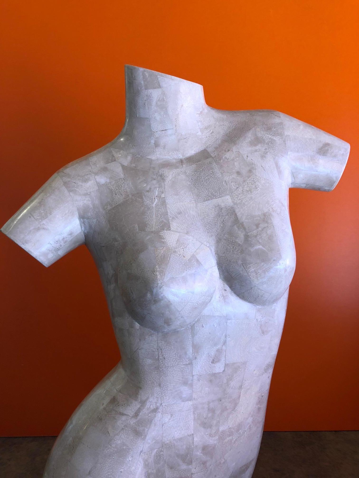 20th Century Tessellated Stone Nude Woman Torso Sculpture by Marquis of Beverly Hills