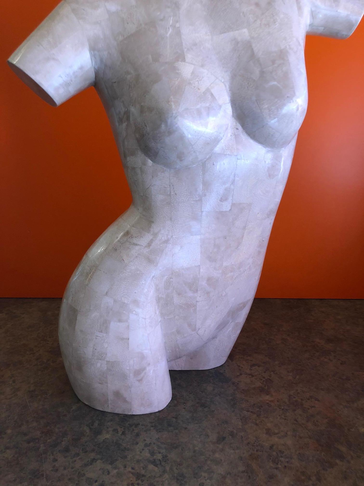 Tessellated Stone Nude Woman Torso Sculpture by Marquis of Beverly Hills 1