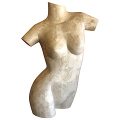 Tessellated Stone Nude Woman Torso Sculpture by Marquis of Beverly Hills