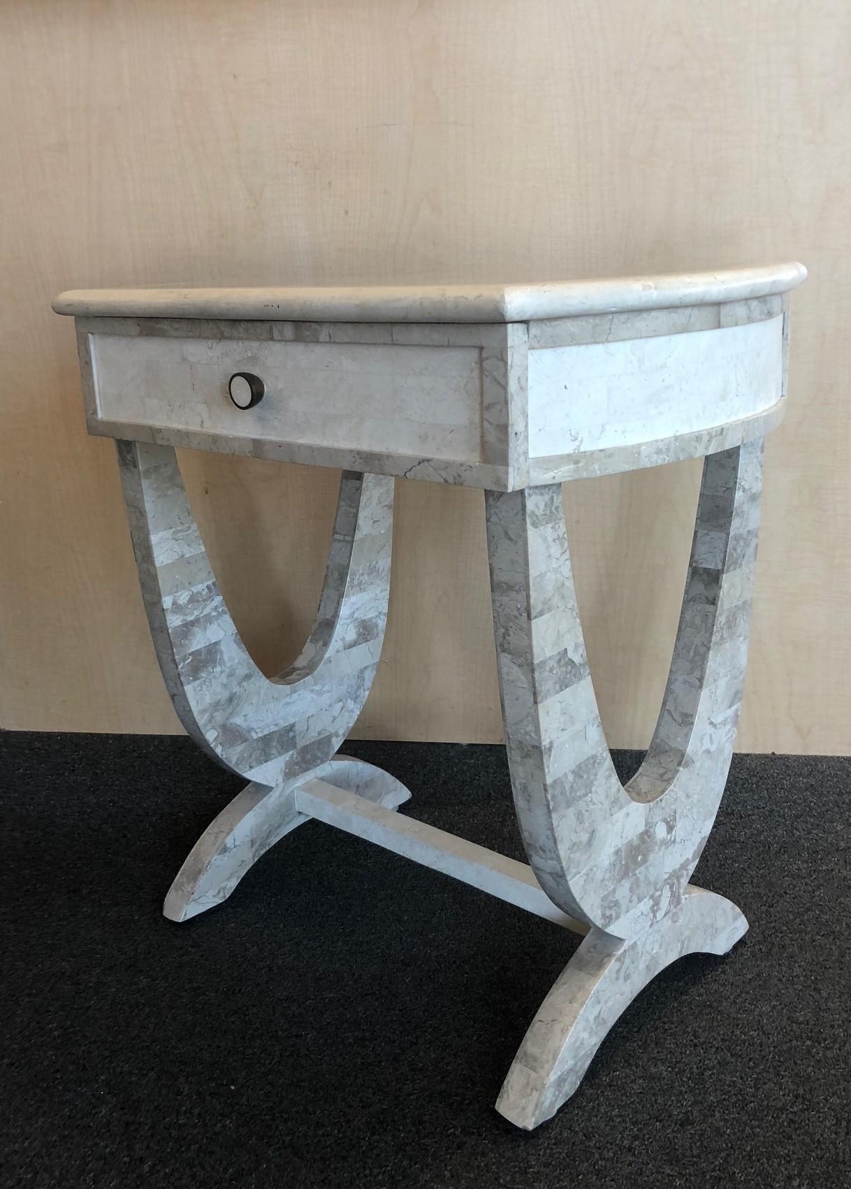 Tessellated Stone One Drawer Side Table  In Good Condition For Sale In San Diego, CA