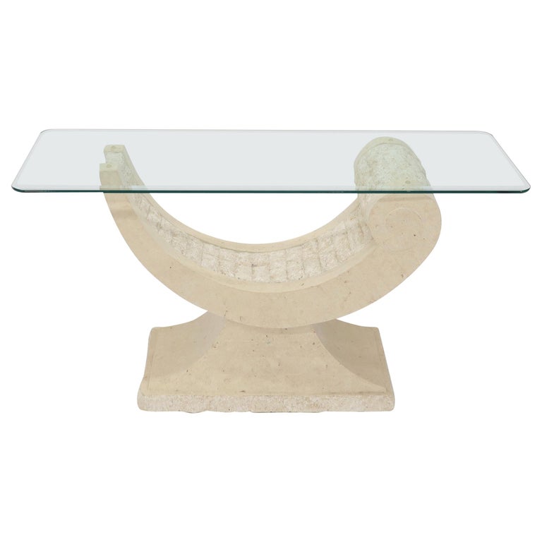 Tessellated Stone Organic Shape Base Rectangular Sofa Console Table For Sale
