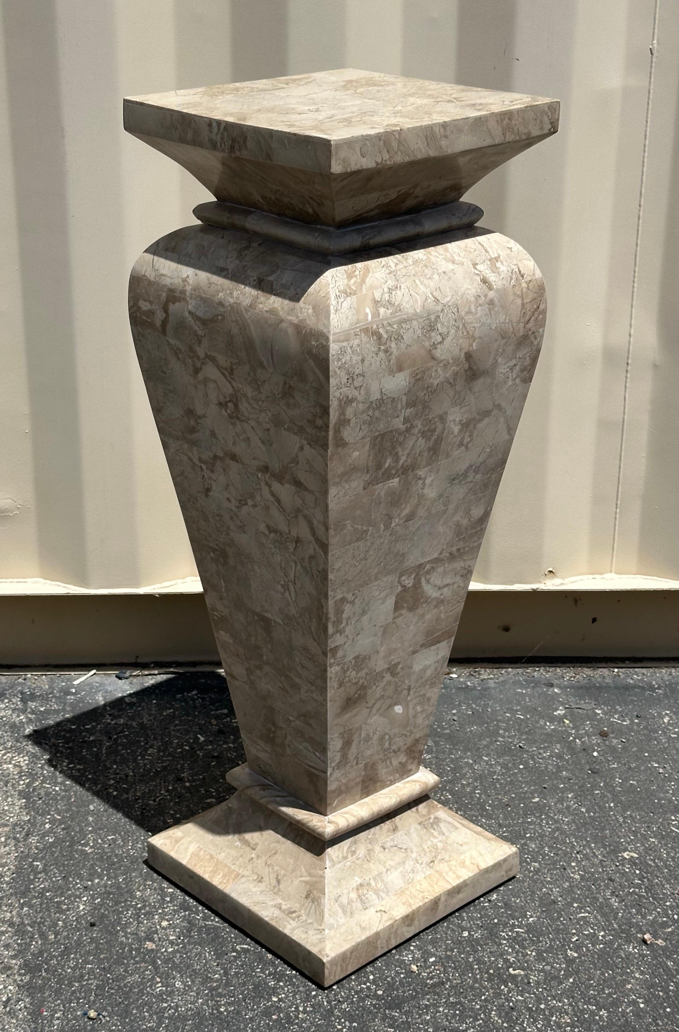 Philippine Tessellated Stone Pedestal in the Style of Maitland Smith For Sale