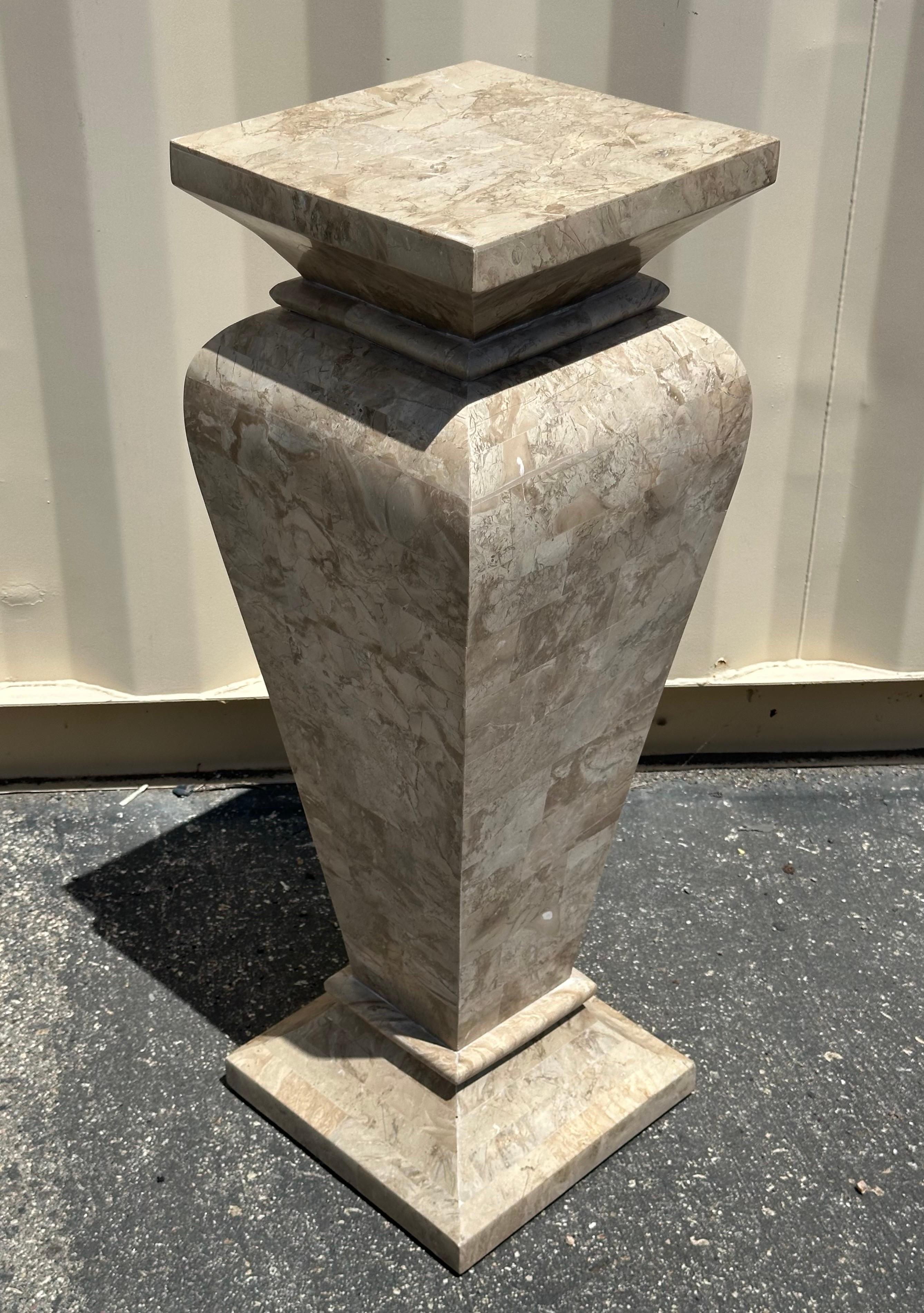Tessellated Stone Pedestal in the Style of Maitland Smith In Good Condition For Sale In San Diego, CA
