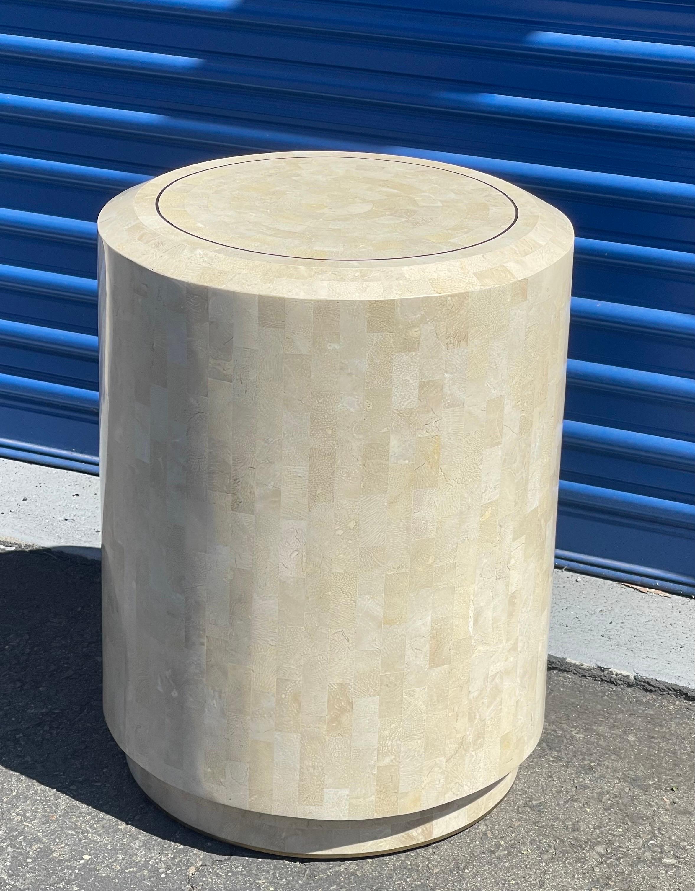 Tessellated Stone Pedestal / Side Table with Brass Accents by Maitland Smith For Sale 3