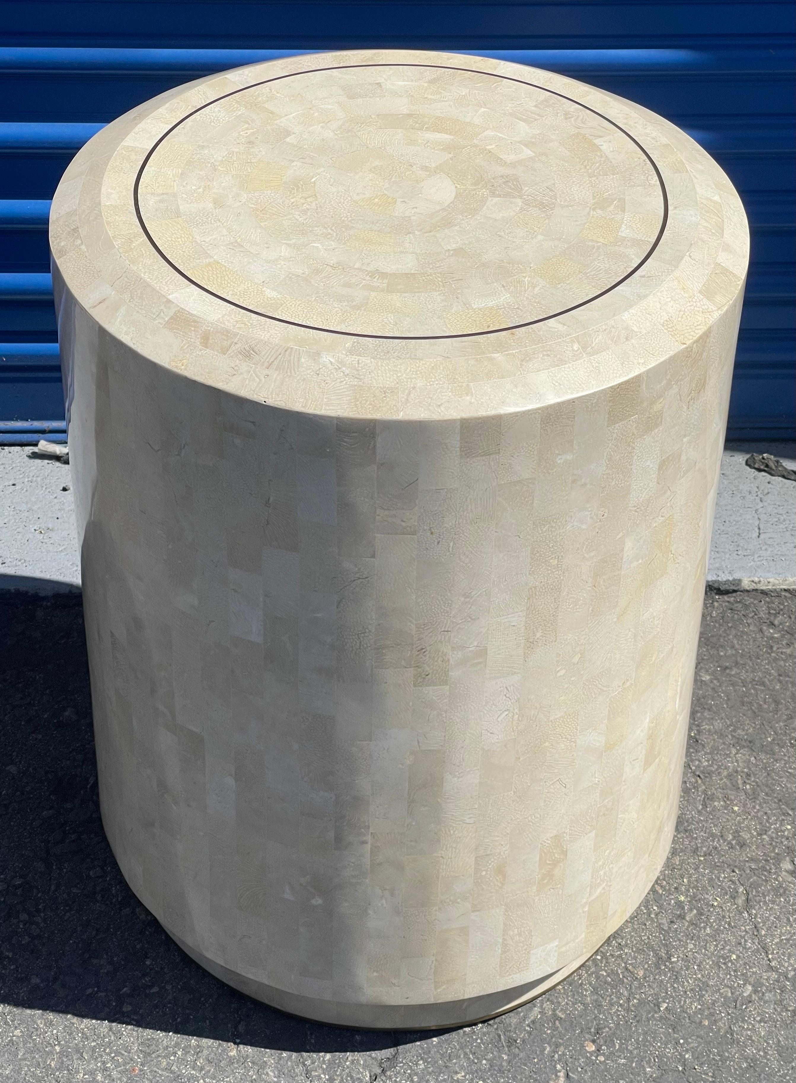 20th Century Tessellated Stone Pedestal / Side Table with Brass Accents by Maitland Smith For Sale