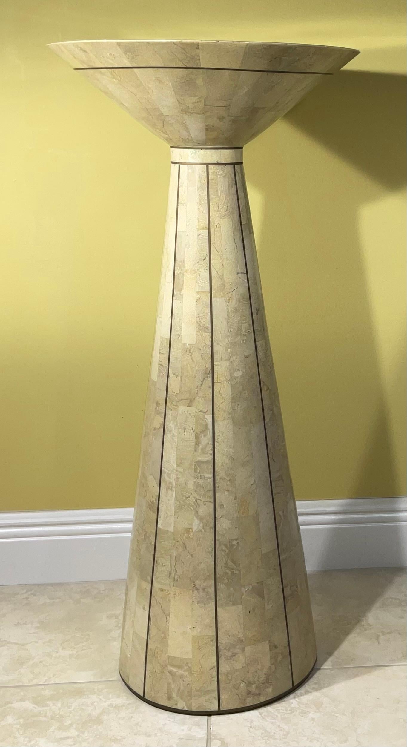 Tessellated Stone Pedestal with Brass Accents by Maitland Smith For Sale 9