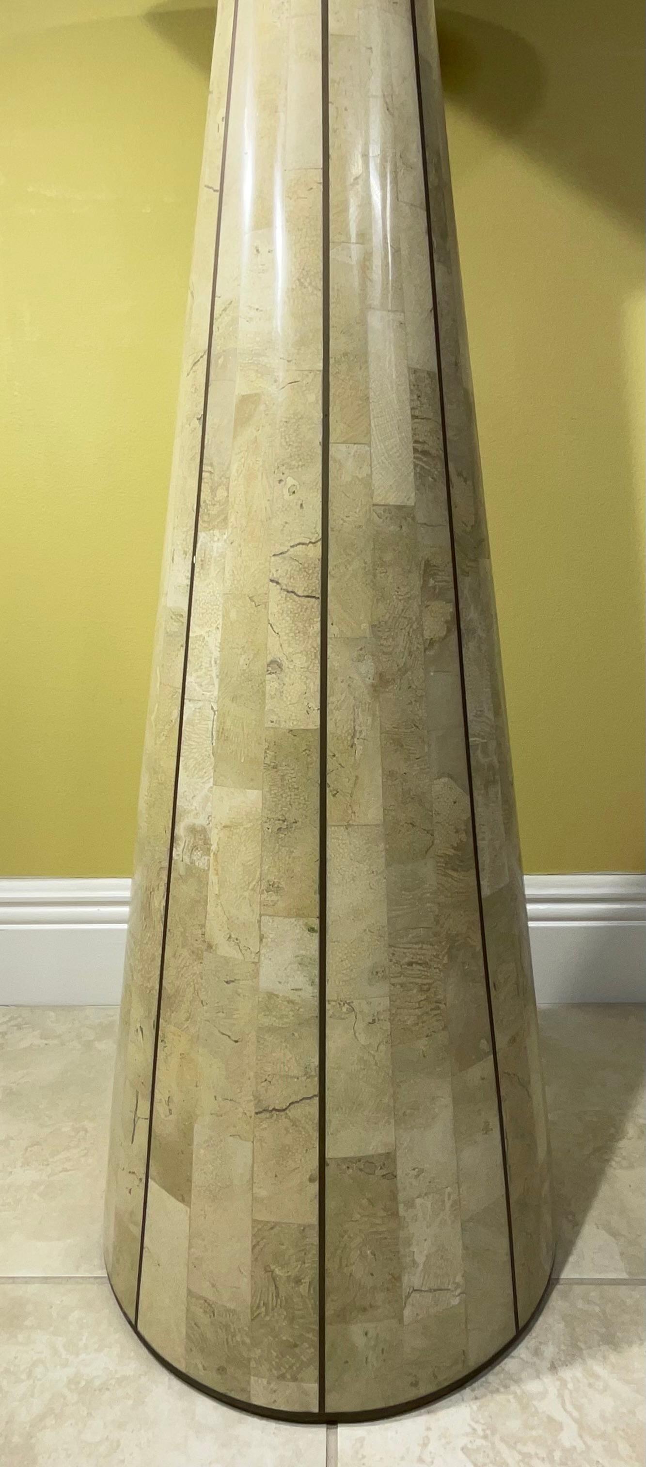 Philippine Tessellated Stone Pedestal with Brass Accents by Maitland Smith For Sale