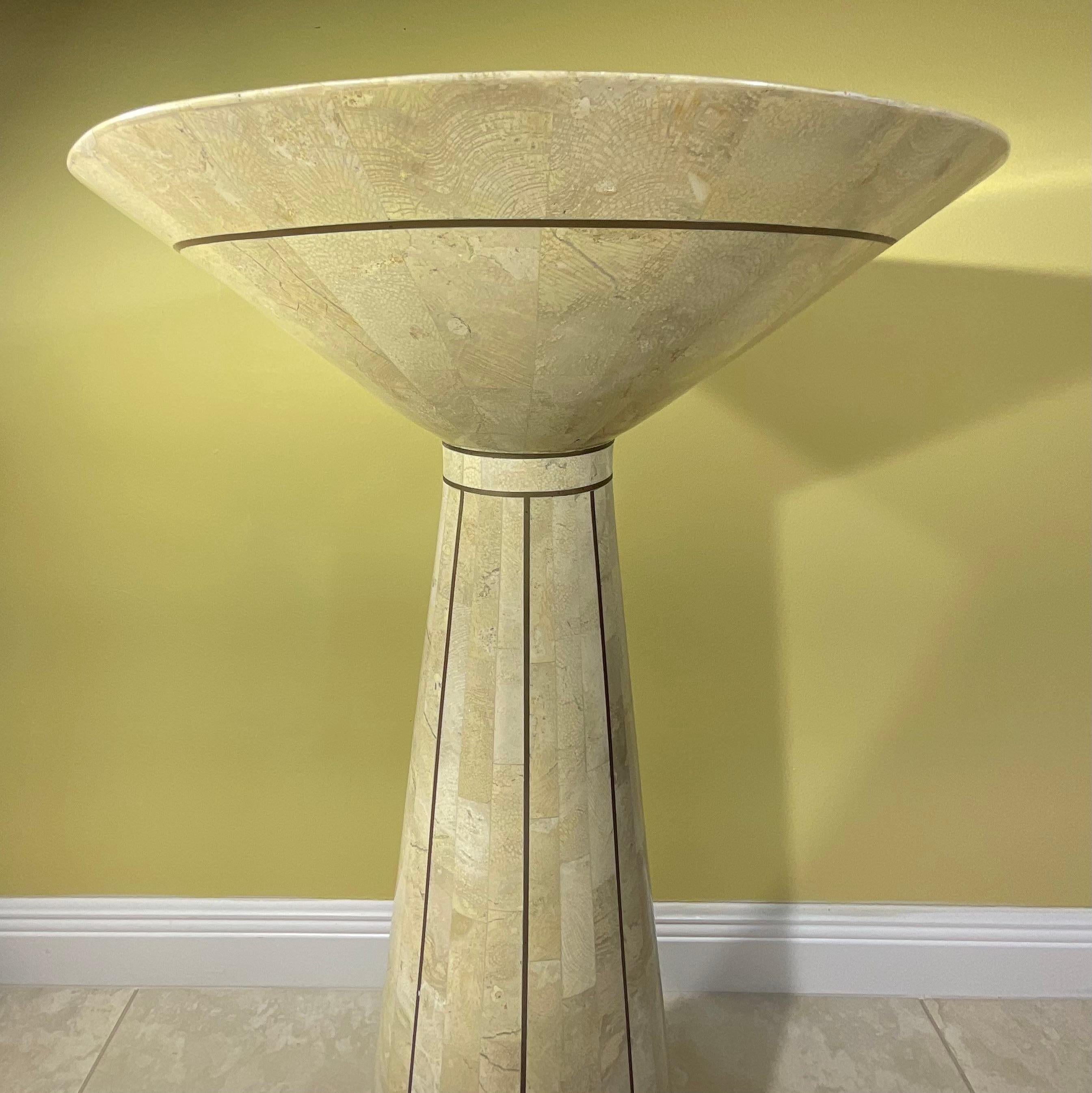 Hand-Crafted Tessellated Stone Pedestal with Brass Accents by Maitland Smith For Sale