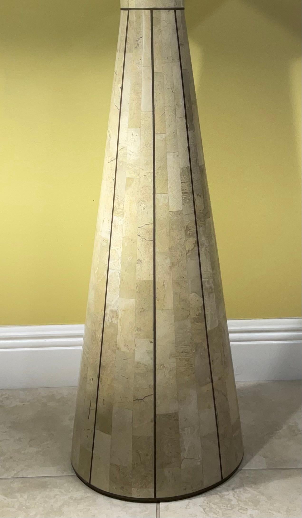 Tessellated Stone Pedestal with Brass Accents by Maitland Smith In Good Condition For Sale In Delray Beach, FL