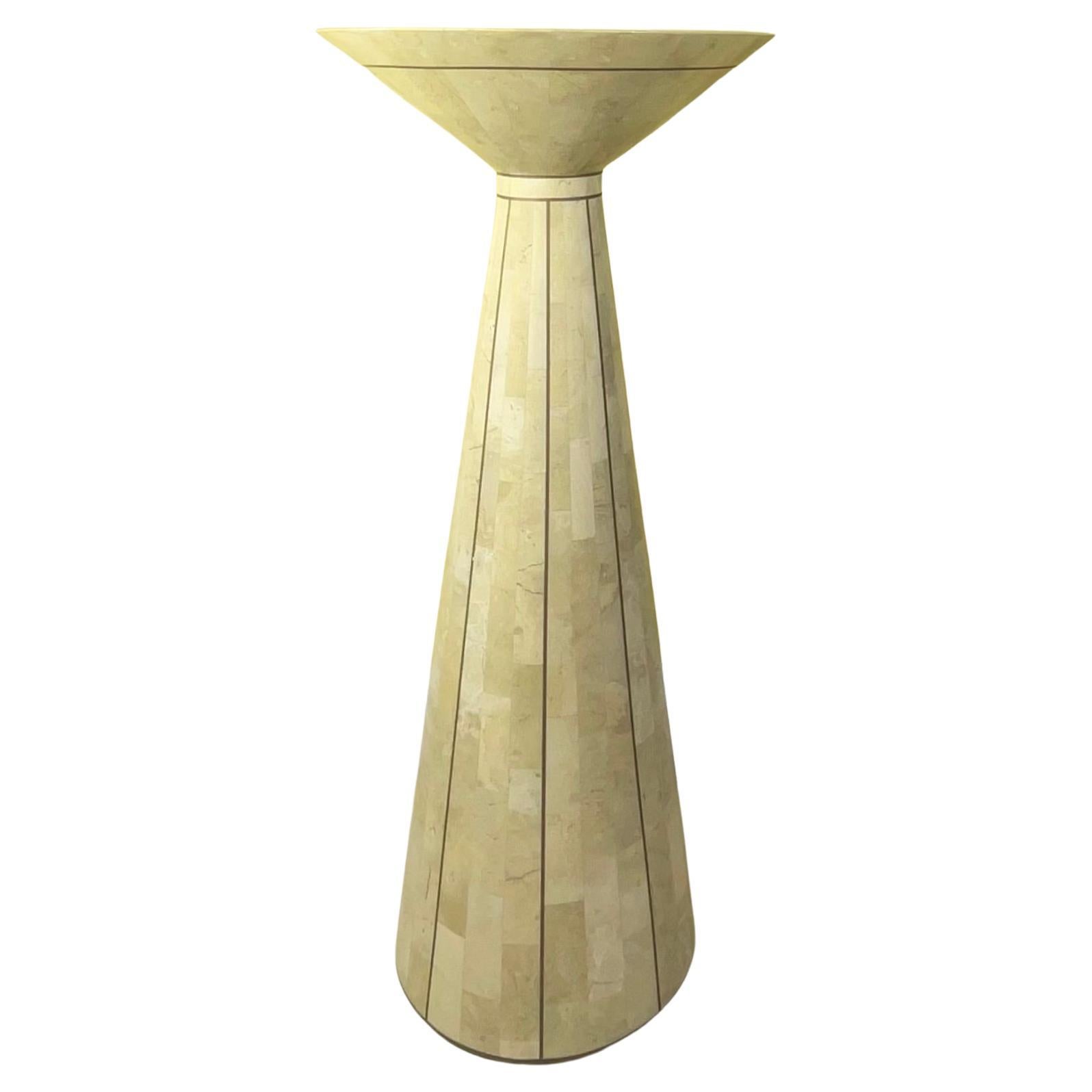 Tessellated Stone Pedestal with Brass Accents by Maitland Smith For Sale