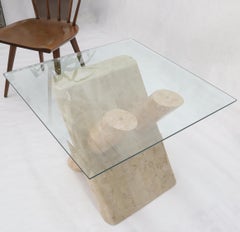 Tessellated Stone Rounded X-Shape Base Side Occasional Square Glass Top Table