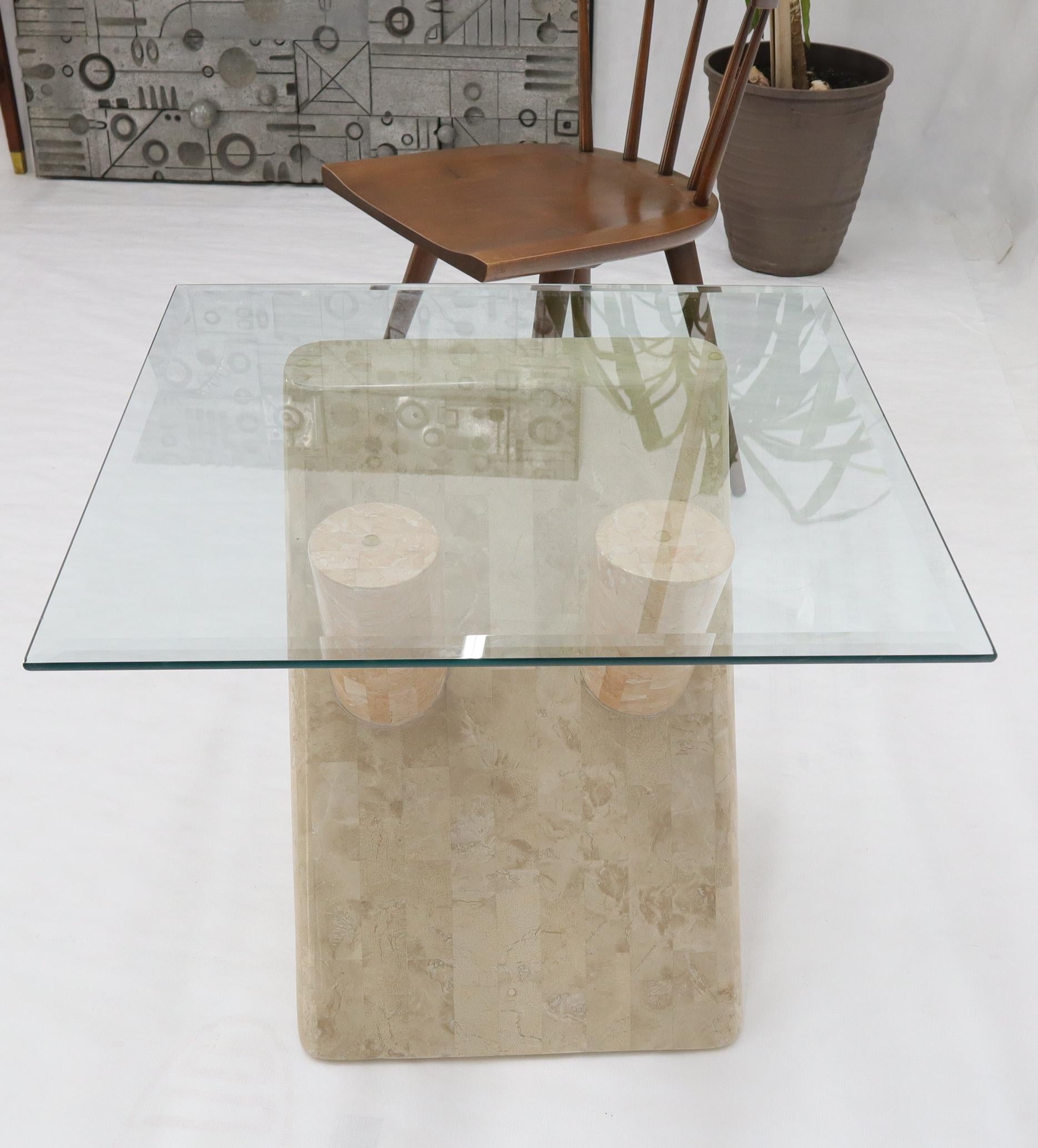 Mid-Century Modern Tessellated Stone Rounded X-Shape Base Side Occasional Square Glass Top Table For Sale