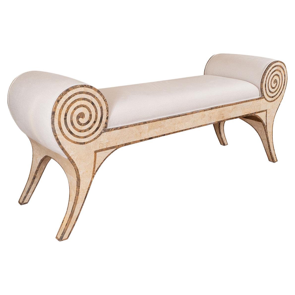 Tessellated stone scroll arm bench For Sale
