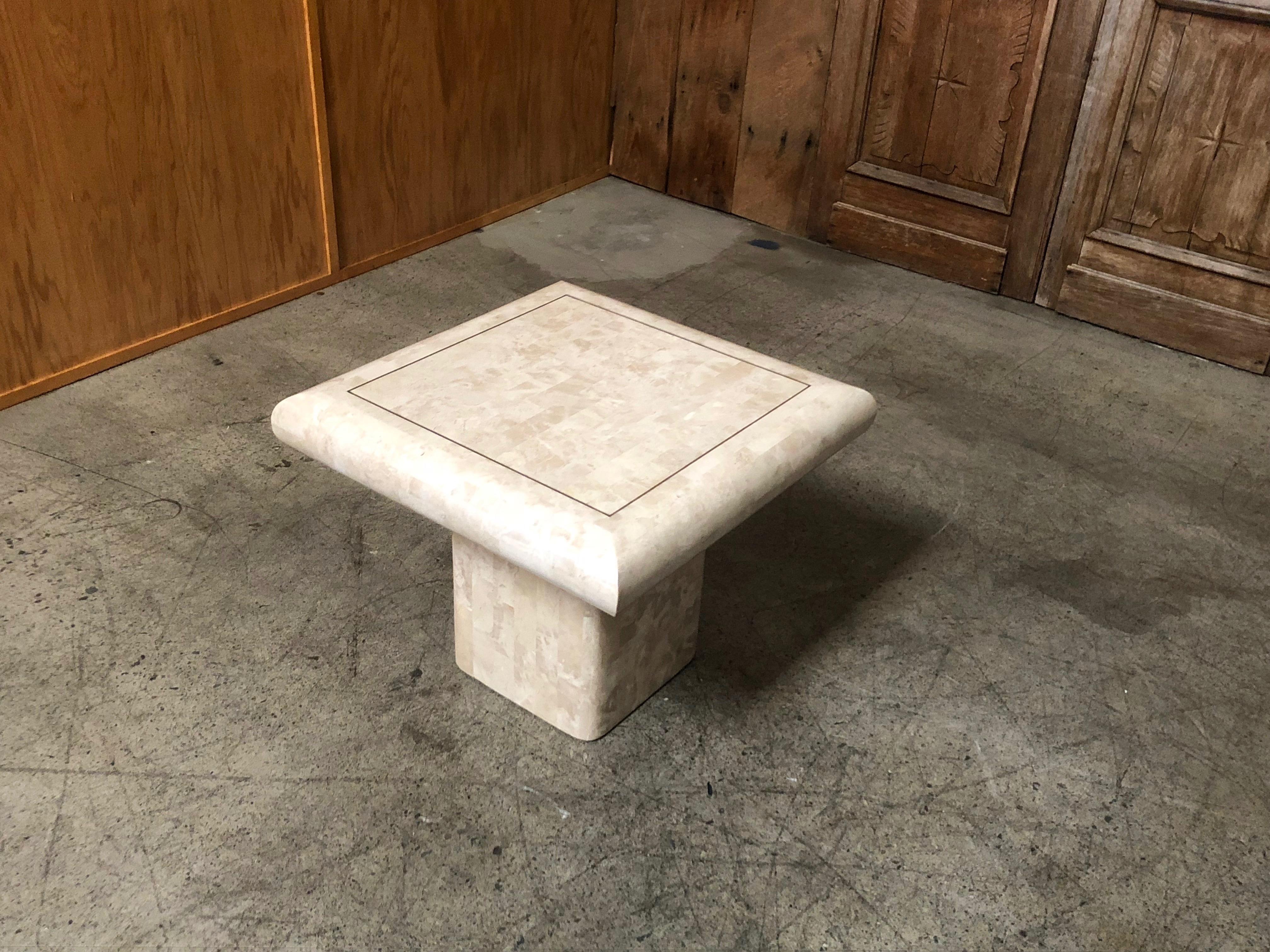 Post-Modern Tessellated Stone Side Table with Brass Inlay