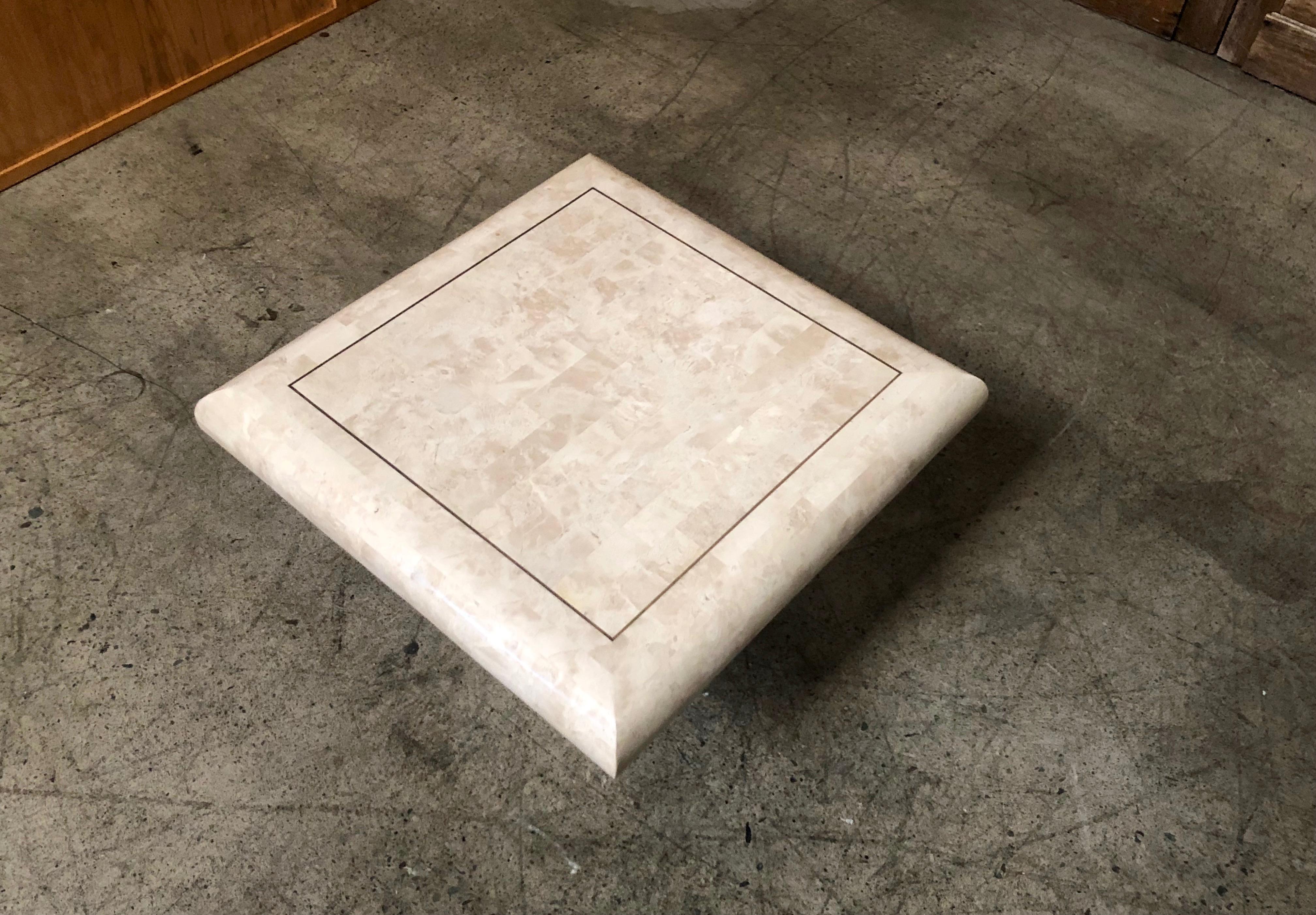 Tessellated Stone Side Table with Brass Inlay In Good Condition In Denton, TX