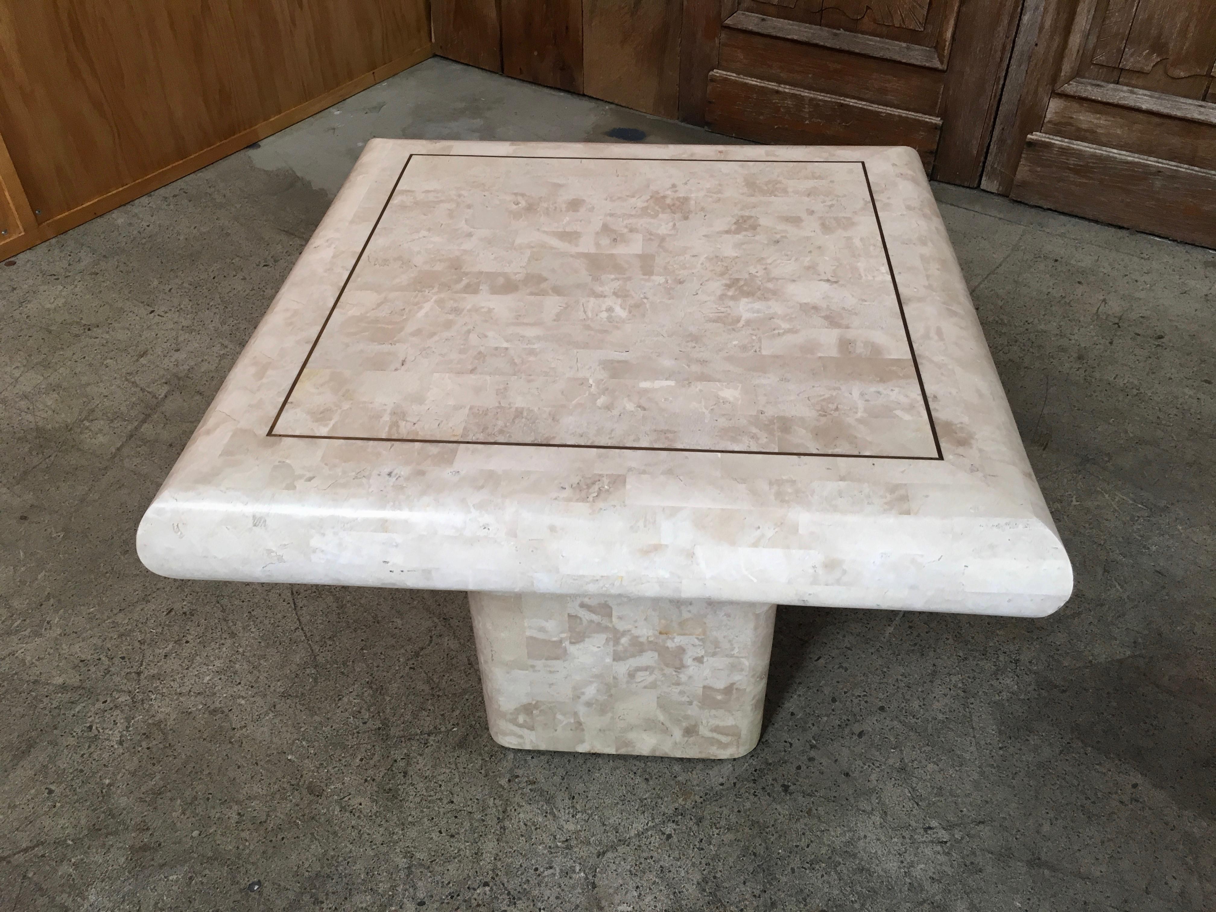 20th Century Tessellated Stone Side Table with Brass Inlay