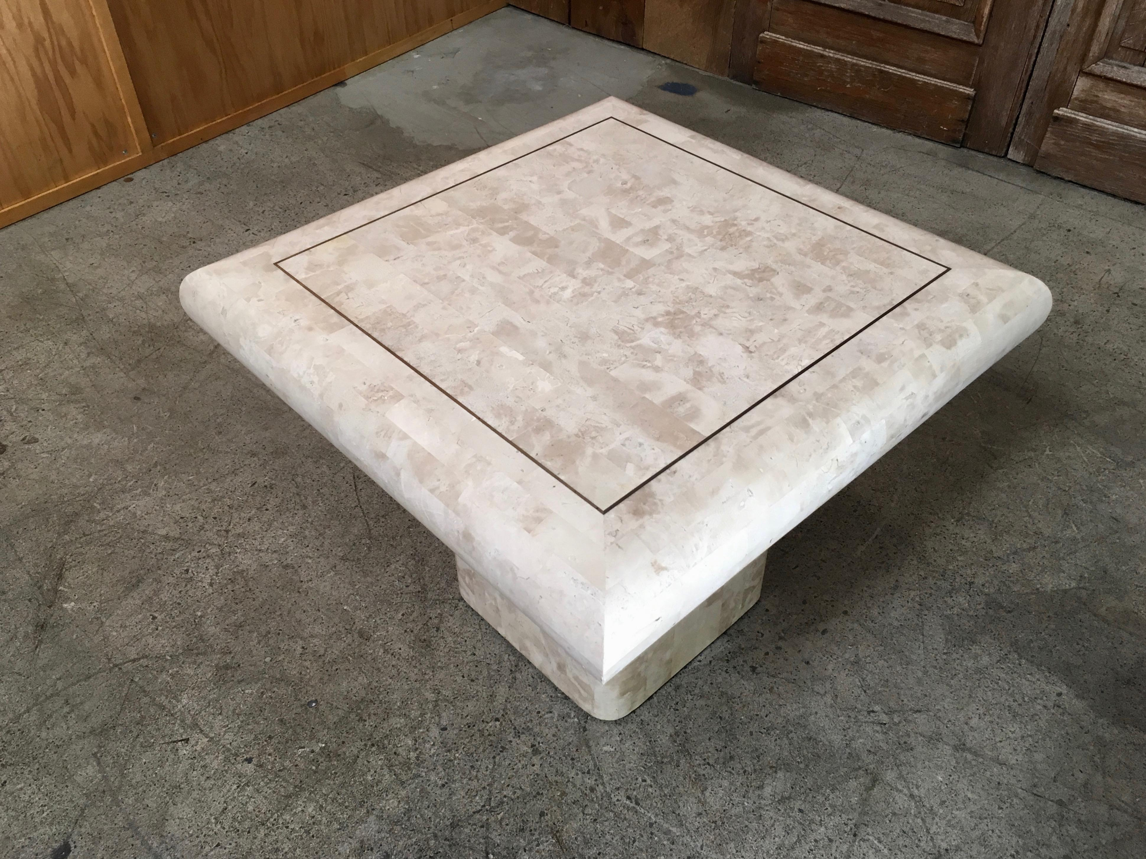 Tessellated Stone Side Table with Brass Inlay 1