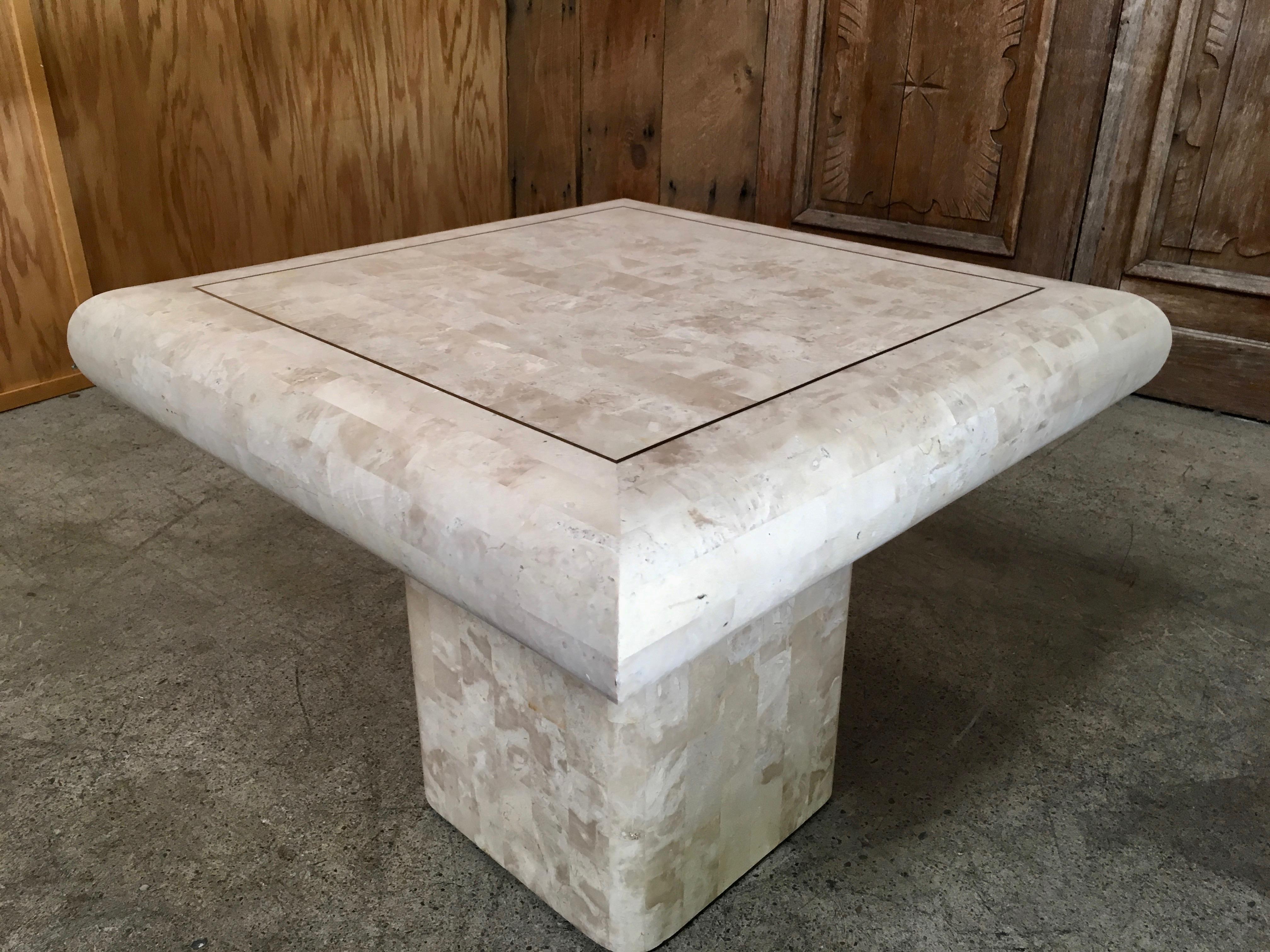 Tessellated Stone Side Table with Brass Inlay 2