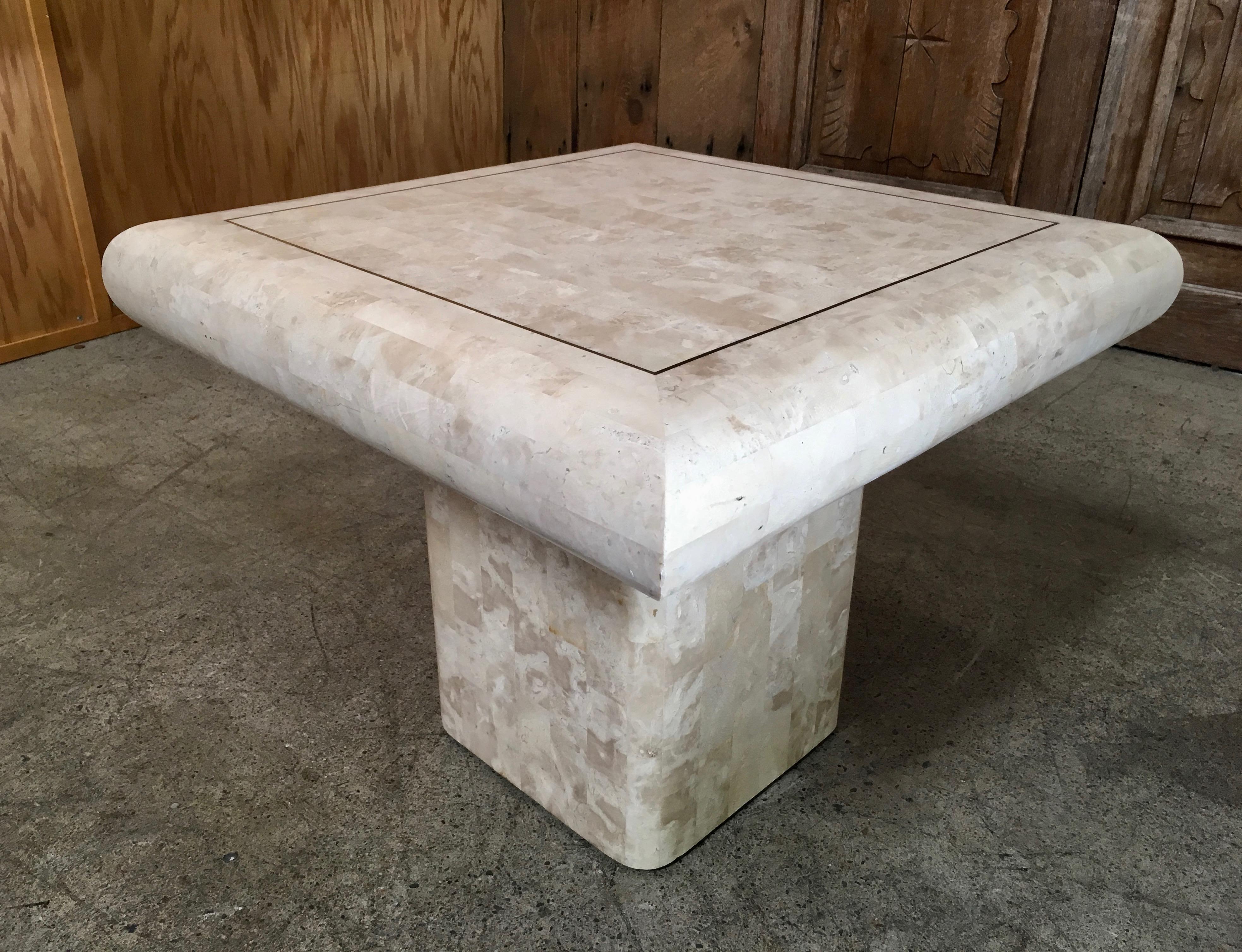Tessellated Stone Side Table with Brass Inlay 3