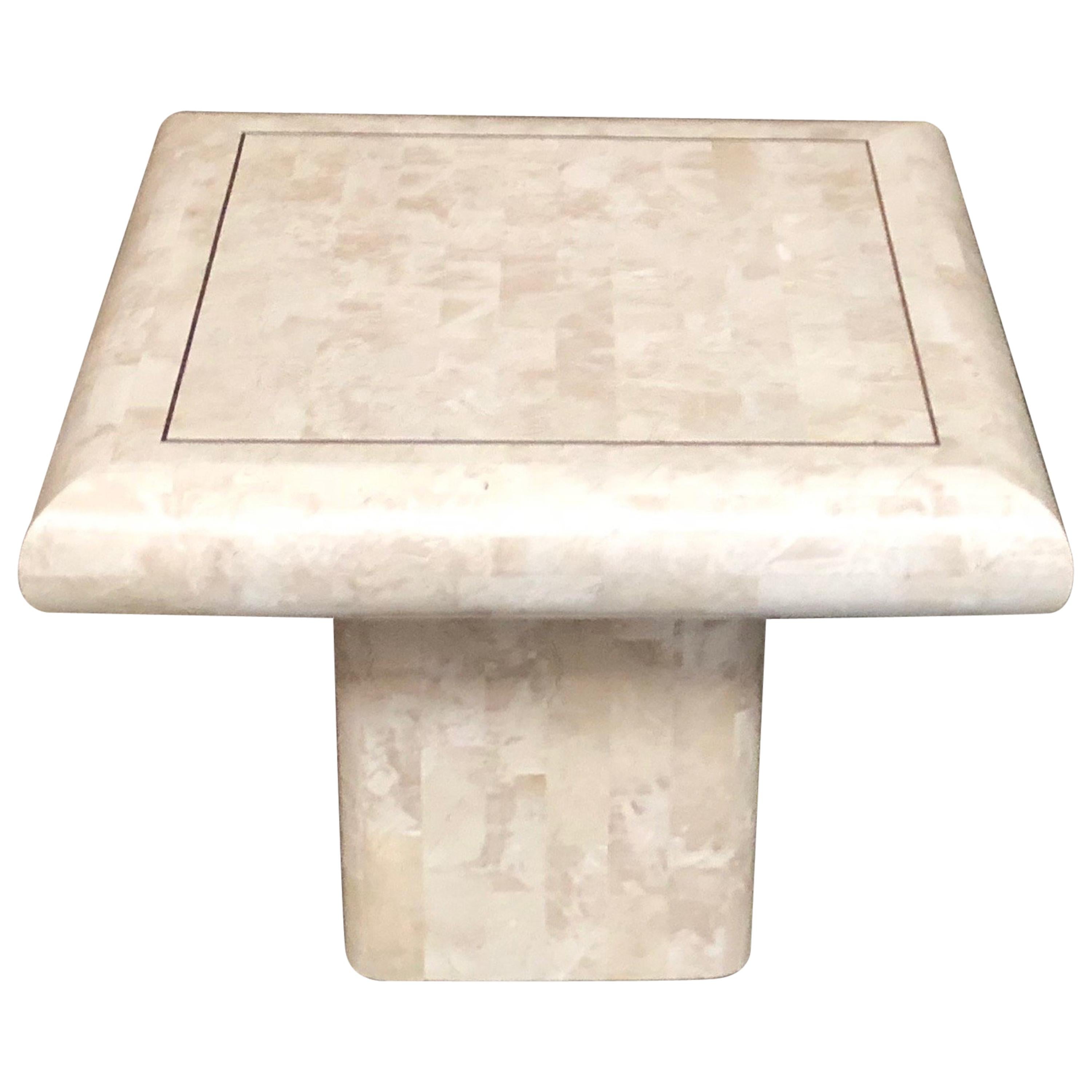 Tessellated Stone Side Table with Brass Inlay
