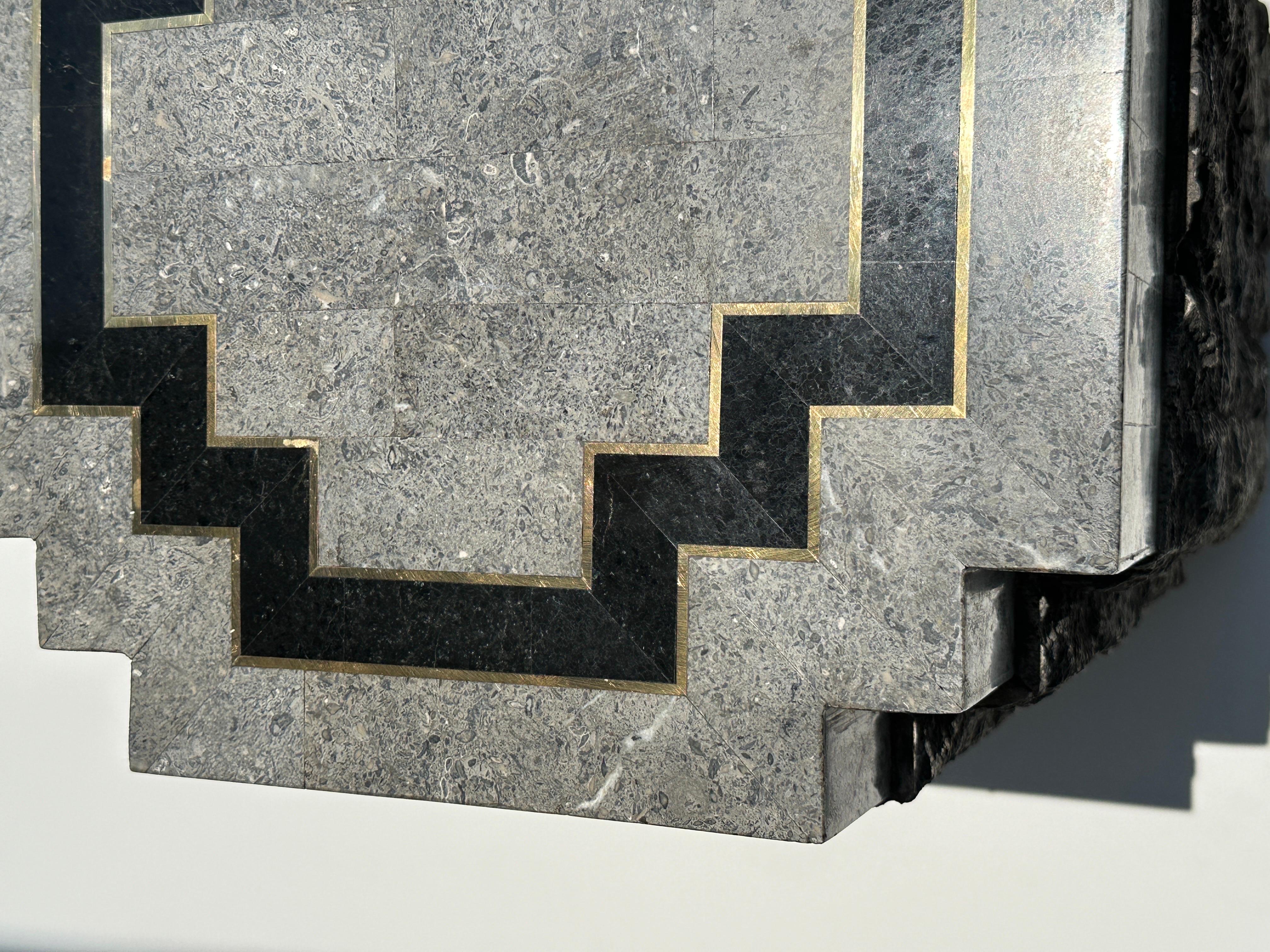 Tessellated Stone Side Tables with Brass trim For Sale 19