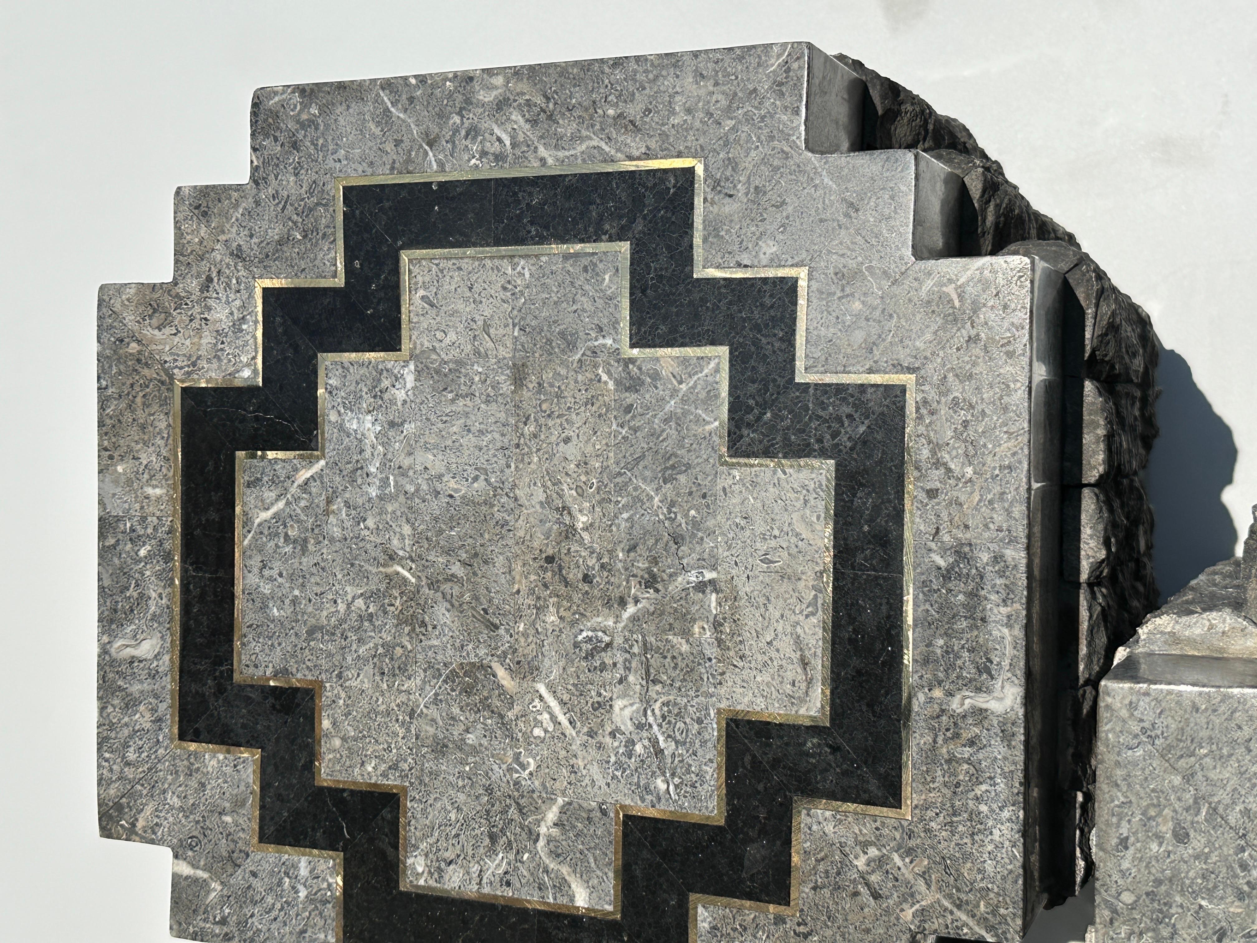 Tessellated Stone Side Tables with Brass trim For Sale 20